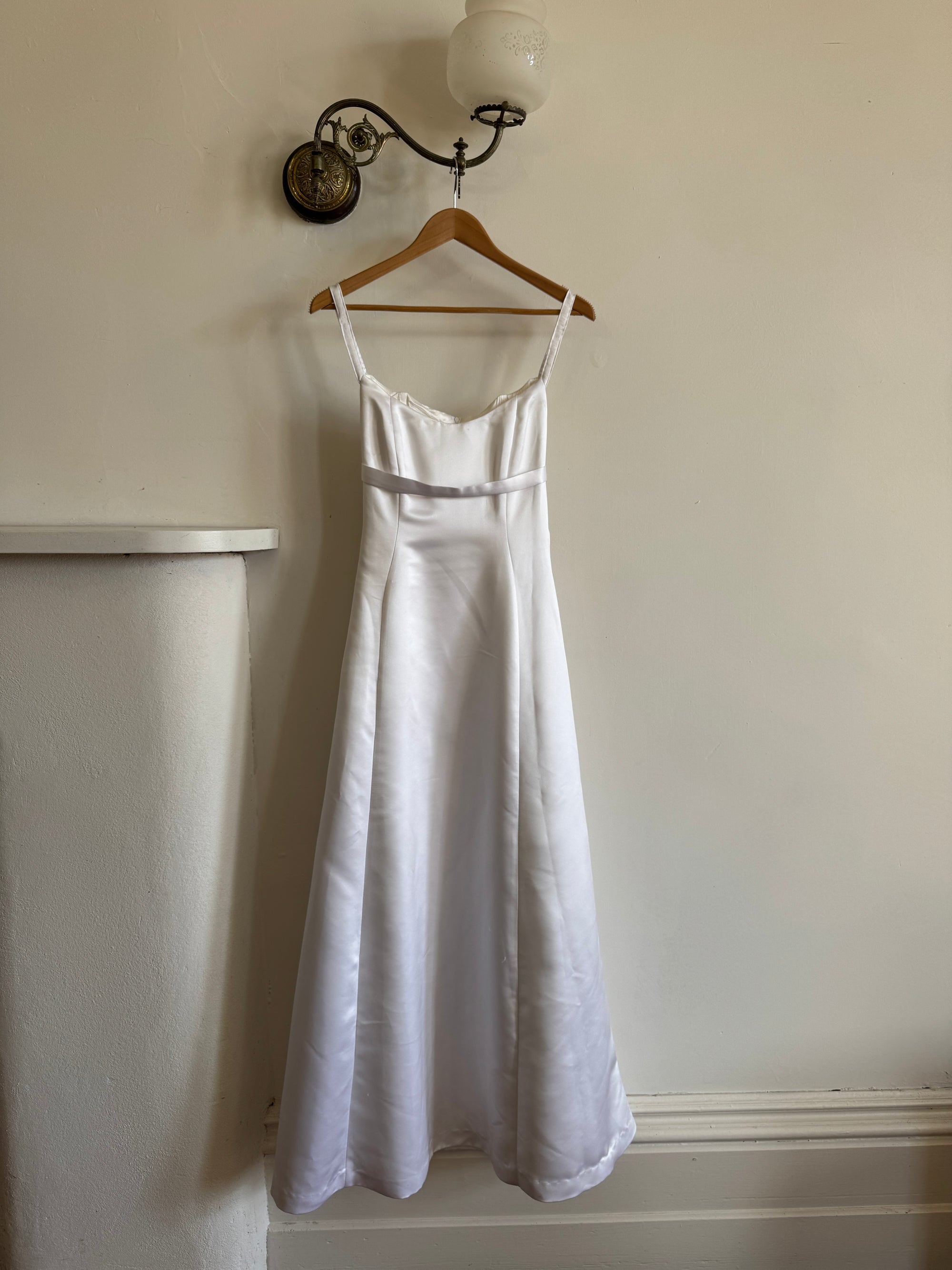 Vintage 90s Satin Empire Slip Wedding Dress With Tie
