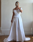 Vintage 90s Off Shoulder Box Pleat Wedding Gown