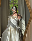 Vintage 80s Pure Silk Rosette Off Shoulder Gown