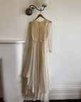 Vintage 70s Chiffon Rosette Wedding Dress Creme