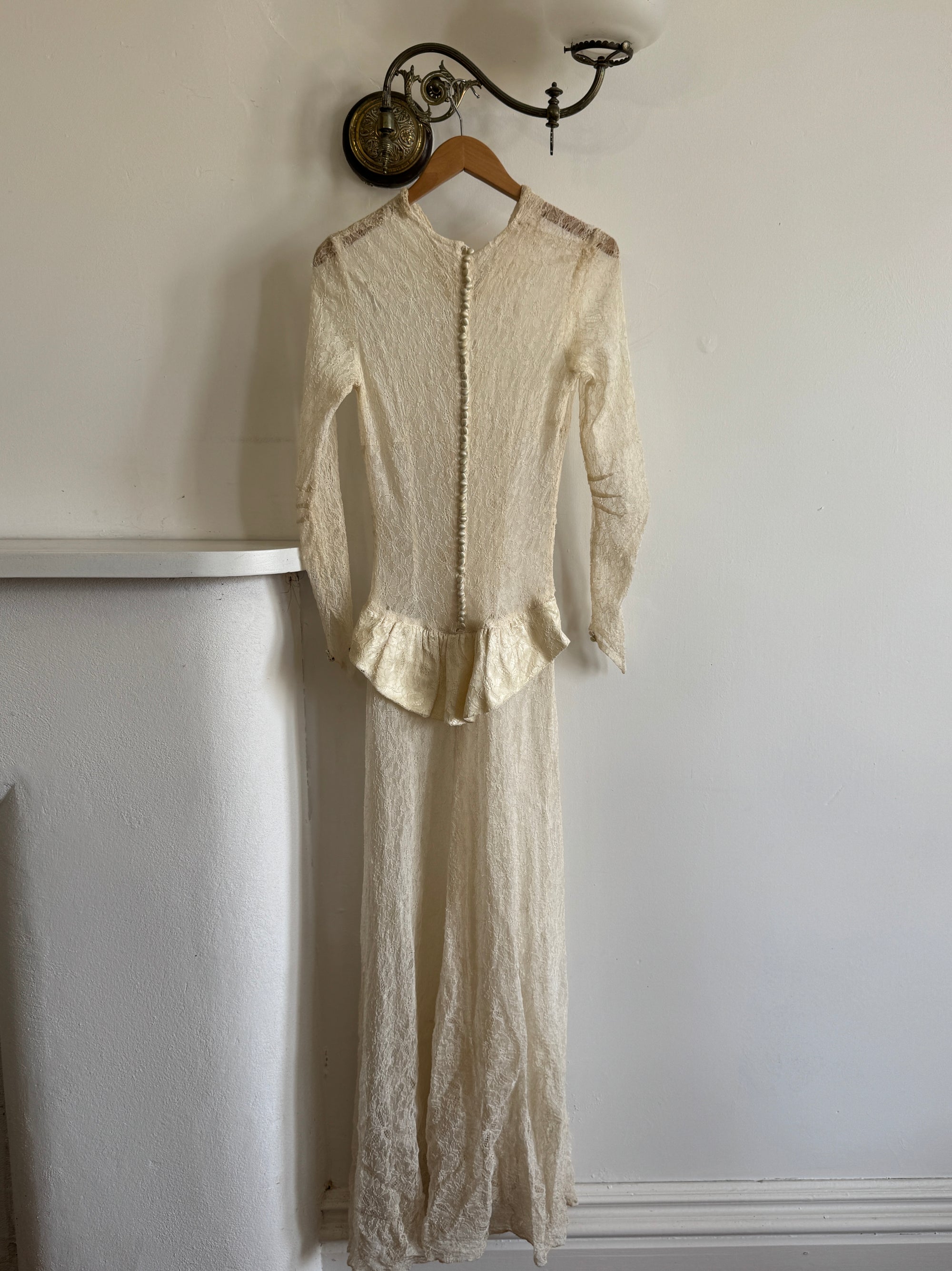 Vintage 20s Sheer Lace Bias Cut Wedding Gown