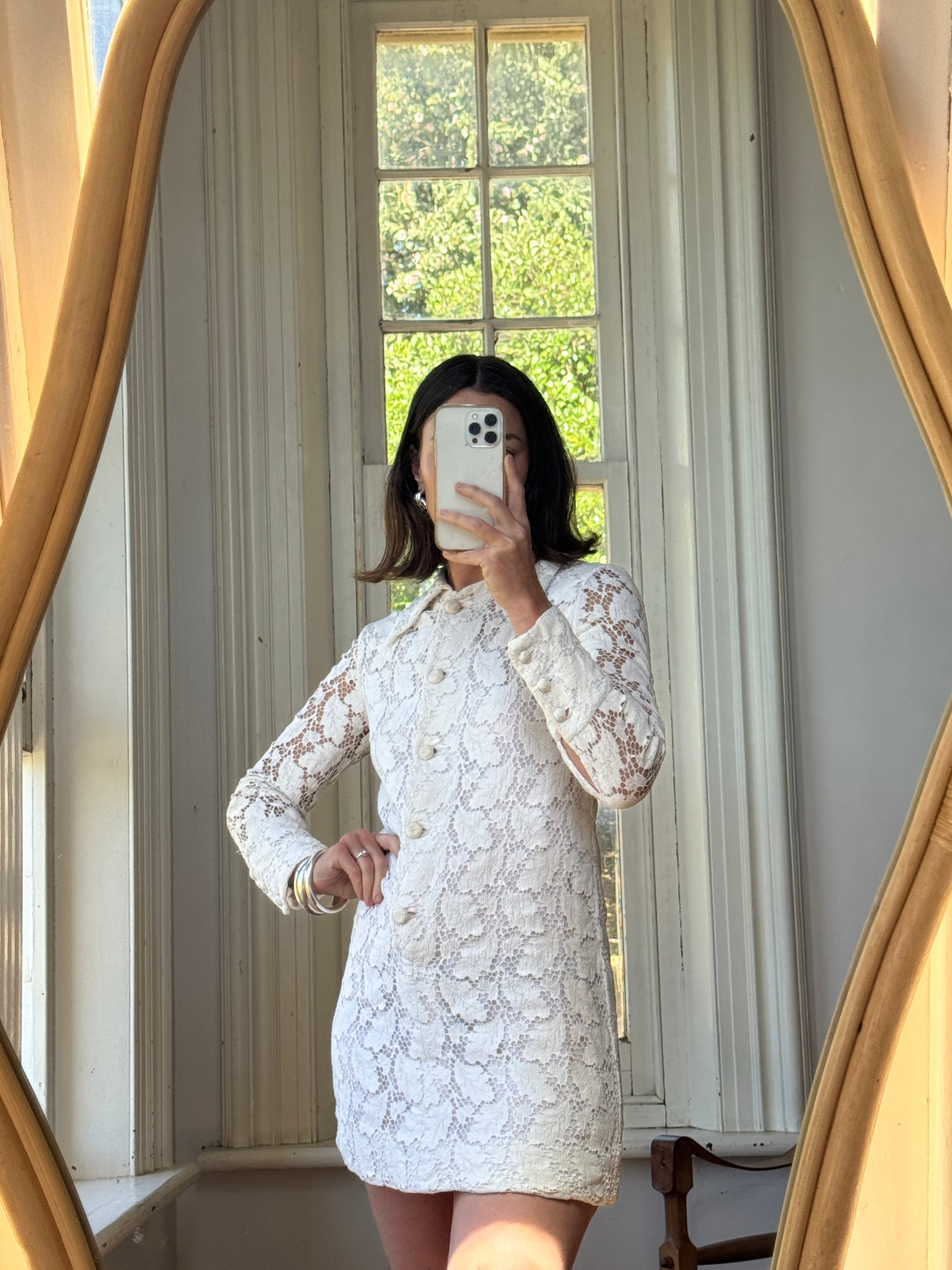 Vintage 70s Lace Button Up Micro Mini