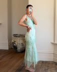 Vintage 90s Pure Silk Aquamarine Fairy Beaded Dress