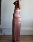 Vintage 90s Dusty Rose Satin High Neck Dress