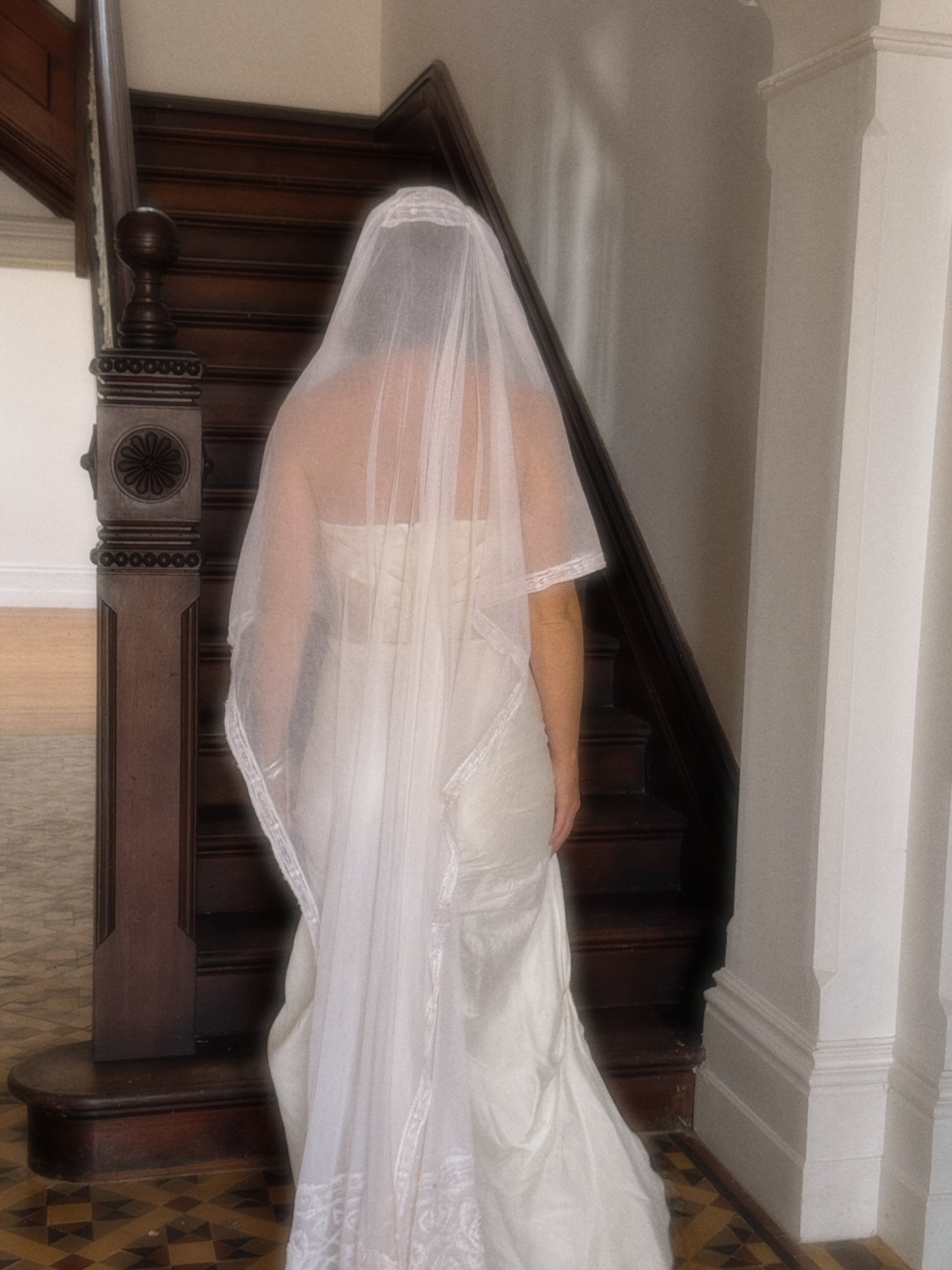 CMTB x Luce Di Luna Repurposed Antique Tambour Lace Sheer Rose Embroidered Veil