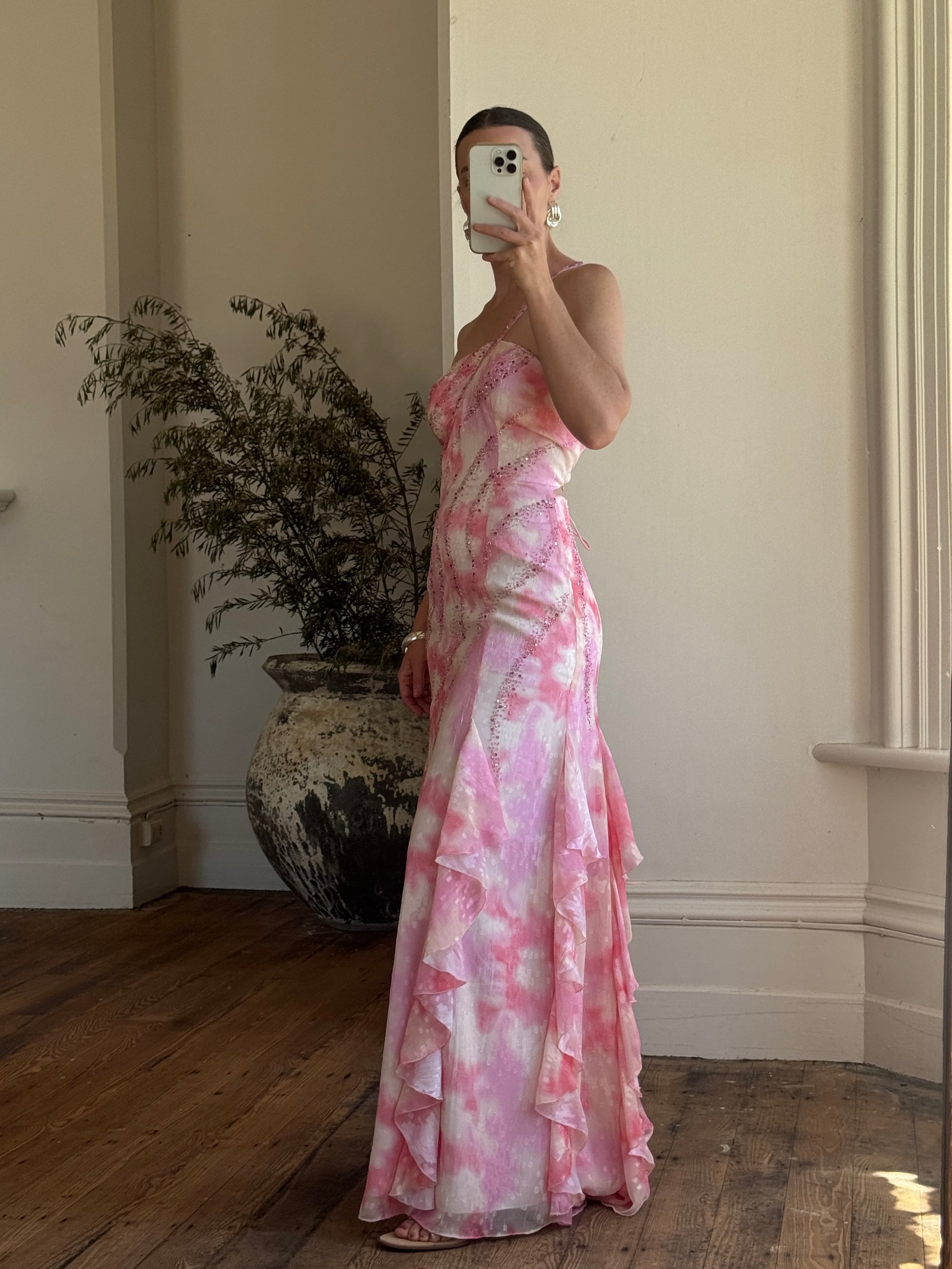 Vintage Y2K Fairy Floss Embellished Ruffle Gown