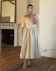 Vintage 90s Silk Dupion Rosette Bridal Midi Gown