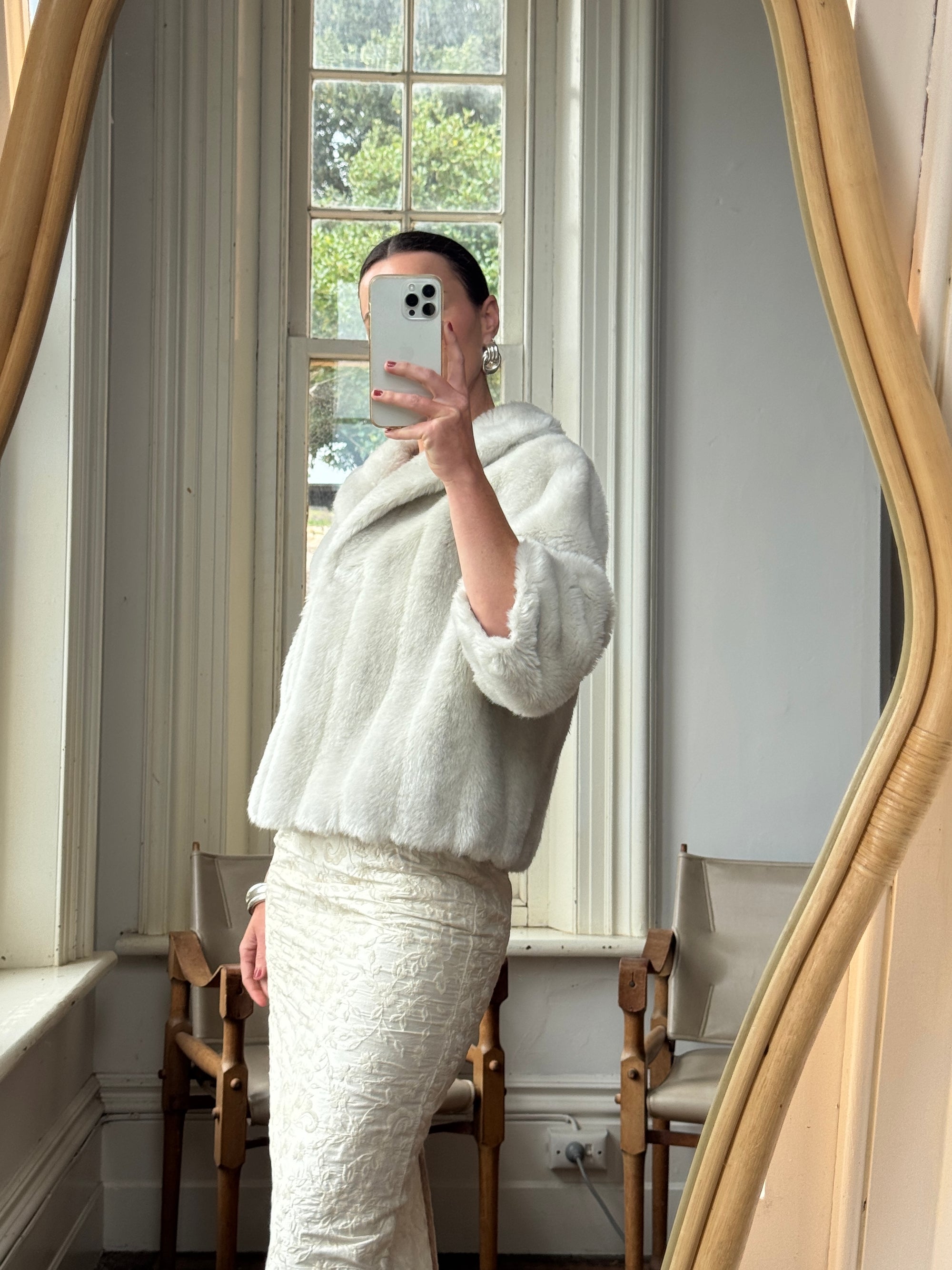 Vintage 60s Faux Fur Cropped Jacket Light Grey