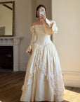 Vintage 90s Silk Dupion Off Shoulder Rosette Bridal Ballgown