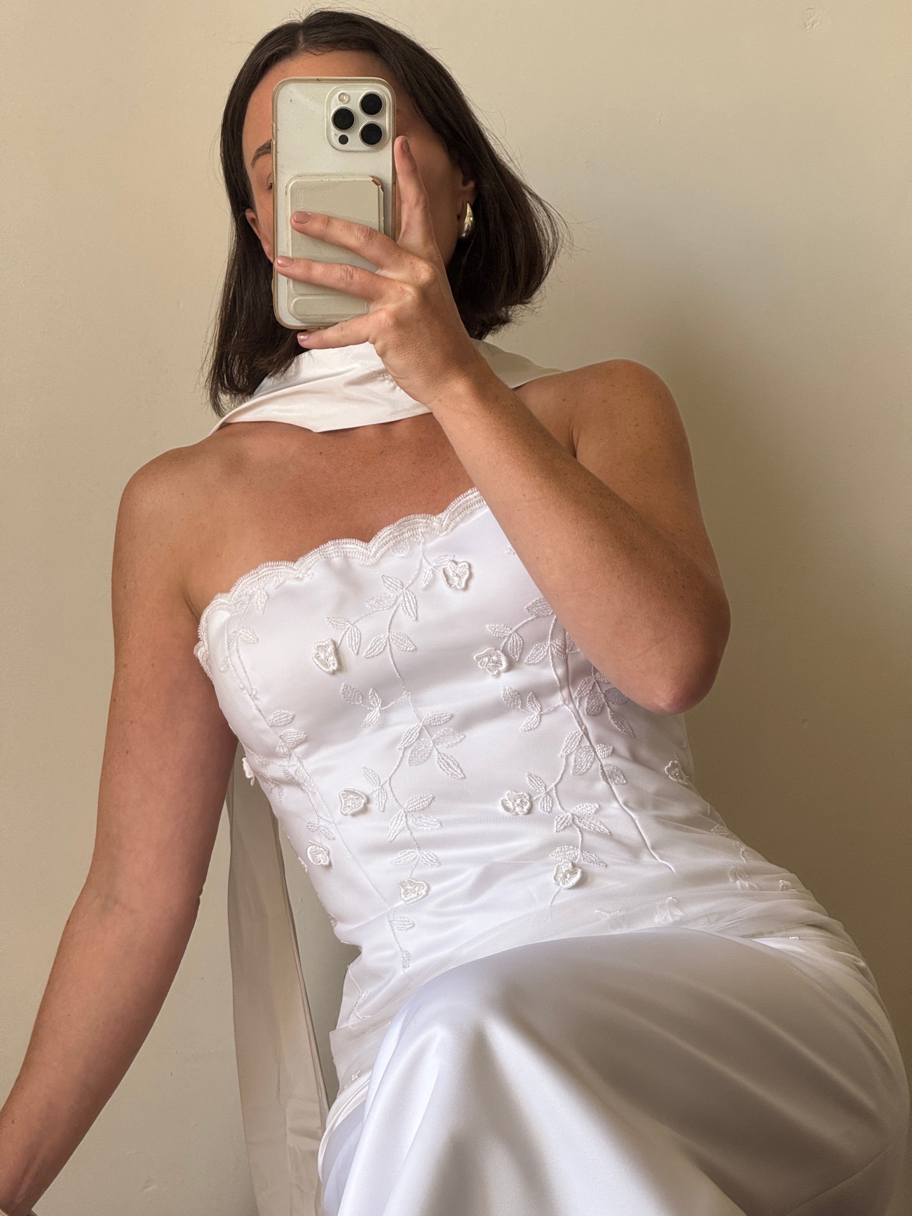 Vintage 90s Drop Waist Floral Wedding Dress