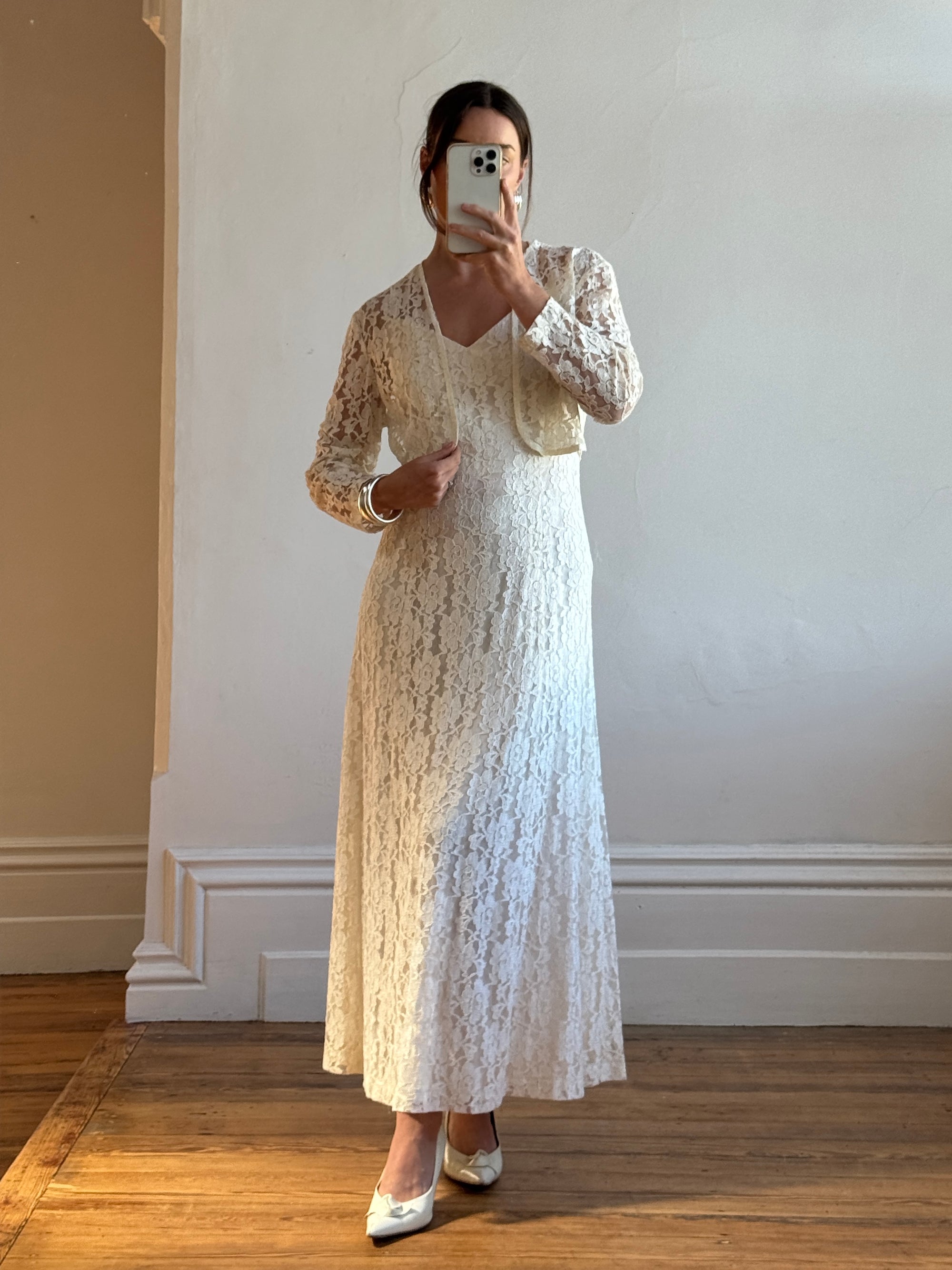 Vintage 90s Australian Made Lace Bridal Slip and Bolero