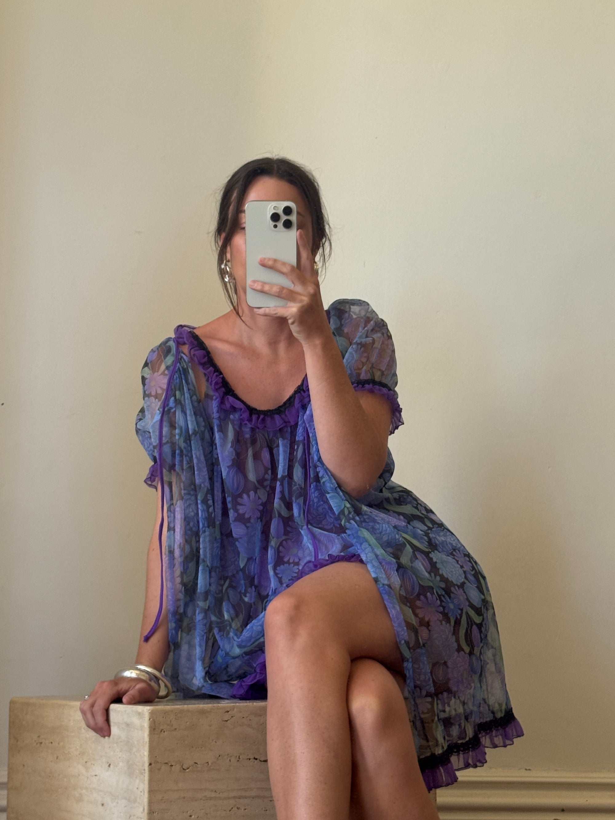 Vintage 60s Moonflower Slip and Cape Set
