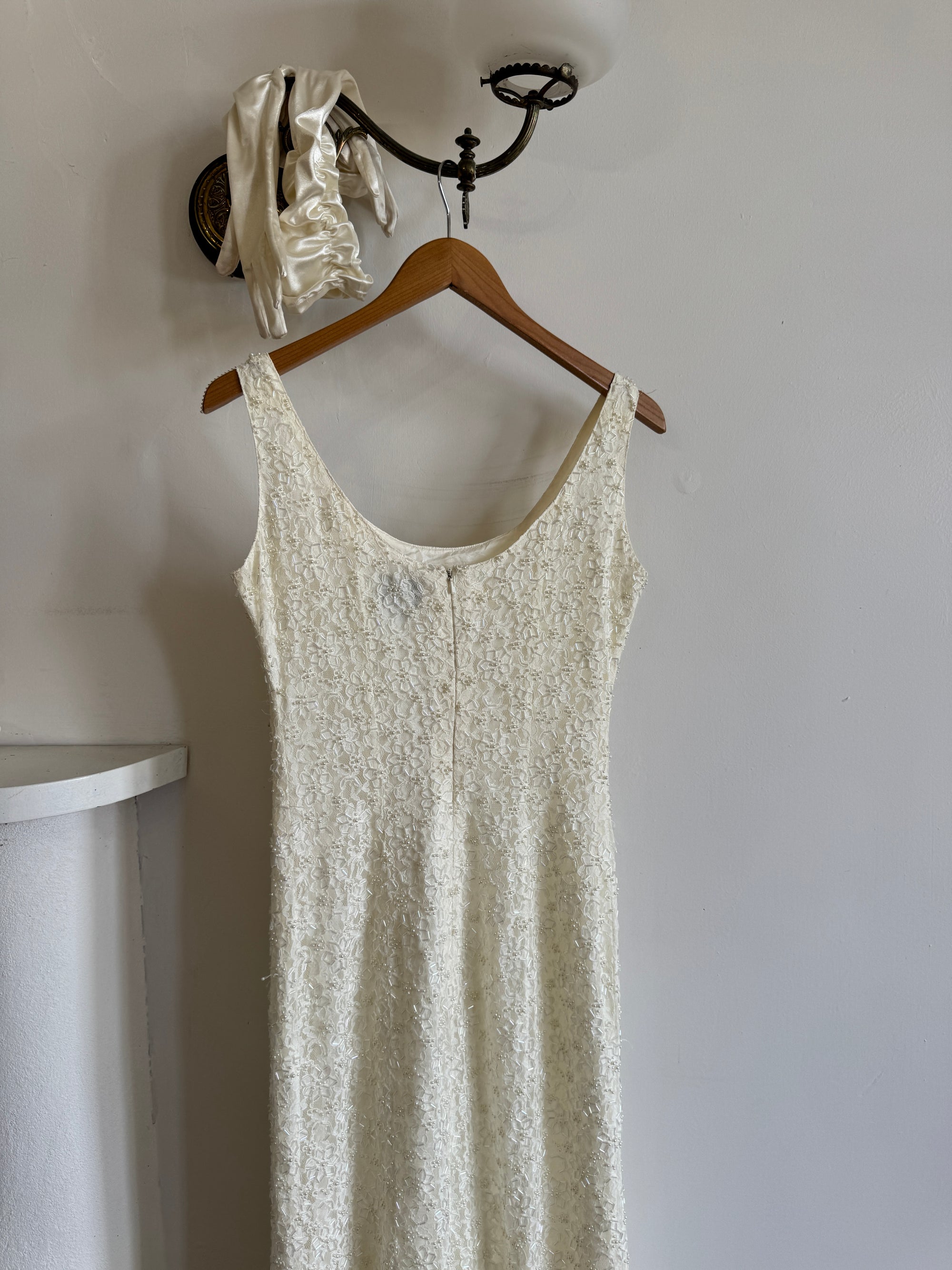 Vintage 90s Beaded Fluted Bridal Slip Set