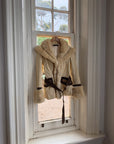 Vintage Y2K Italian Leather and Fur Belted Jacket with Hood