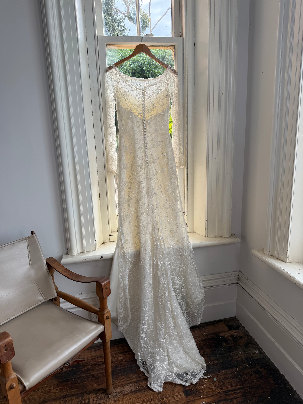 Vintage 90s Italian Beaded Lace and Satin Wedding Gown
