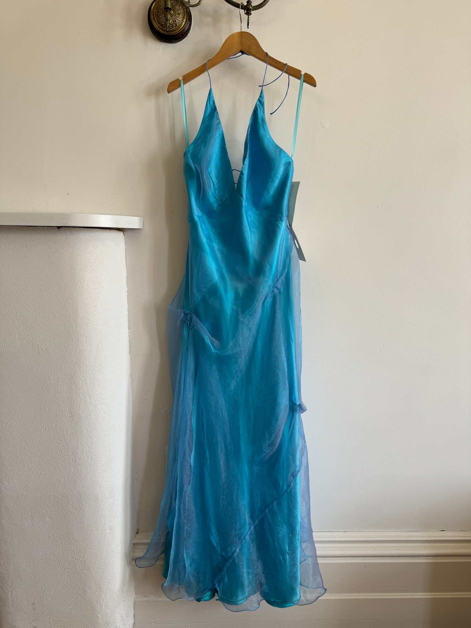Vintage 90s Aquamarine Bias Cut Halter