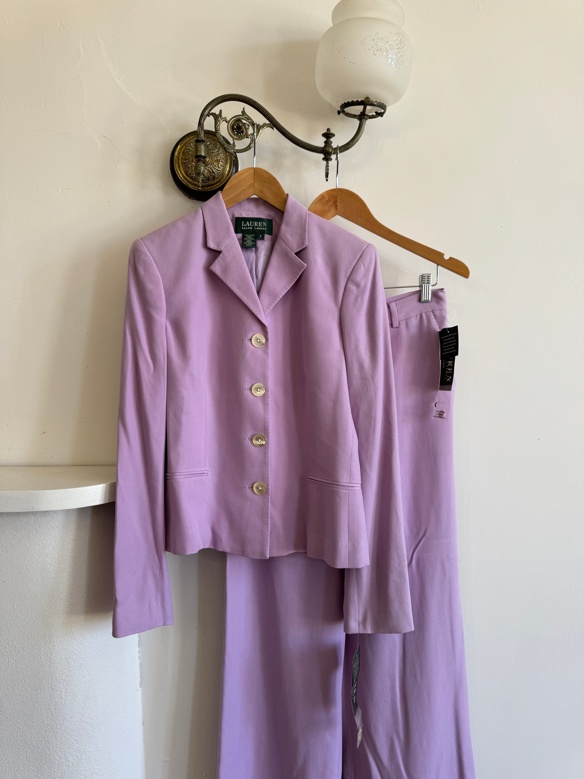 Vintage 90s Ralph Lauren Pure Silk Lilac Suit with Original Tags Attached