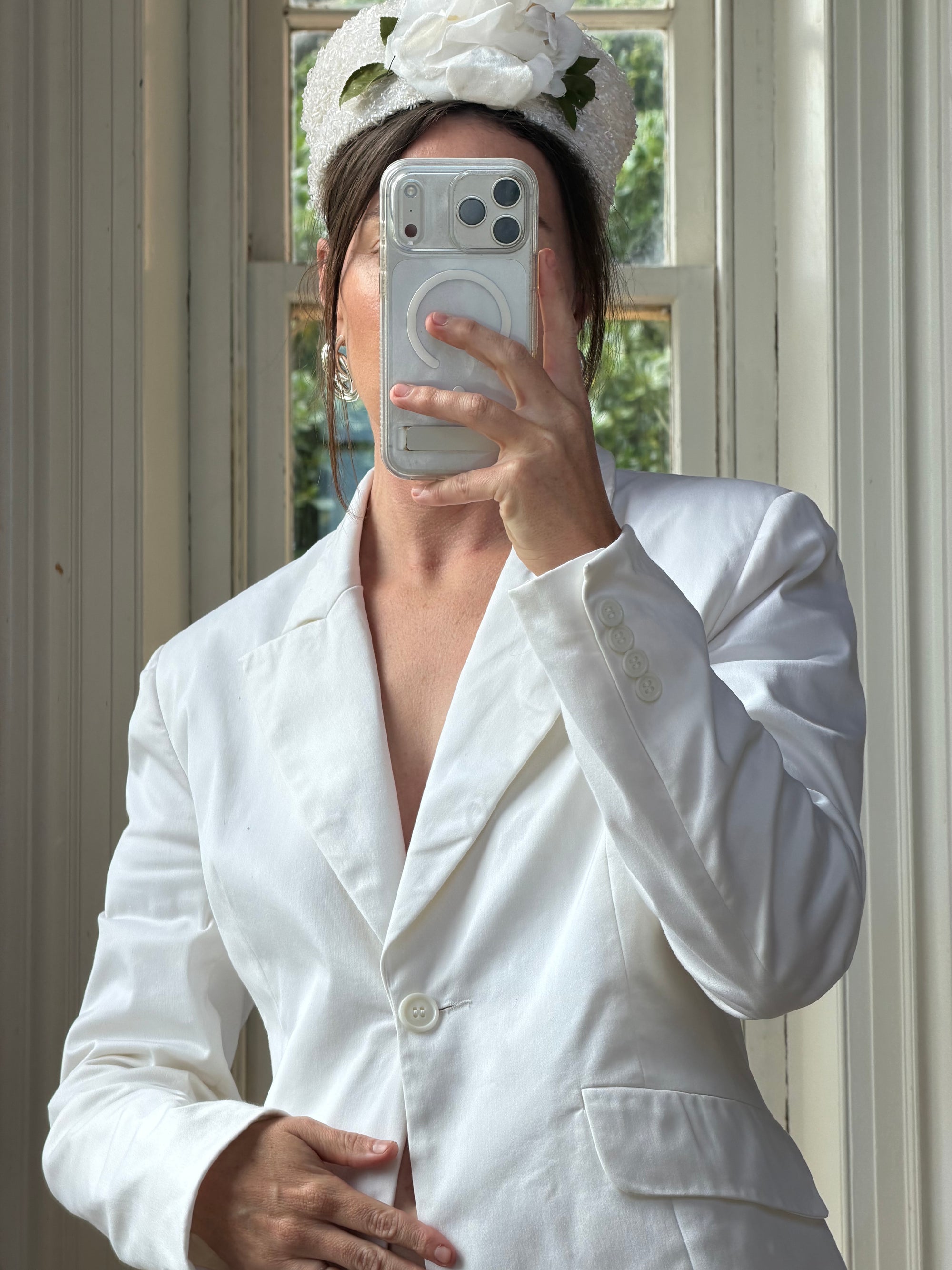 Vintage 90s Low Waist Trouser and Blazer Suit Set Ivory