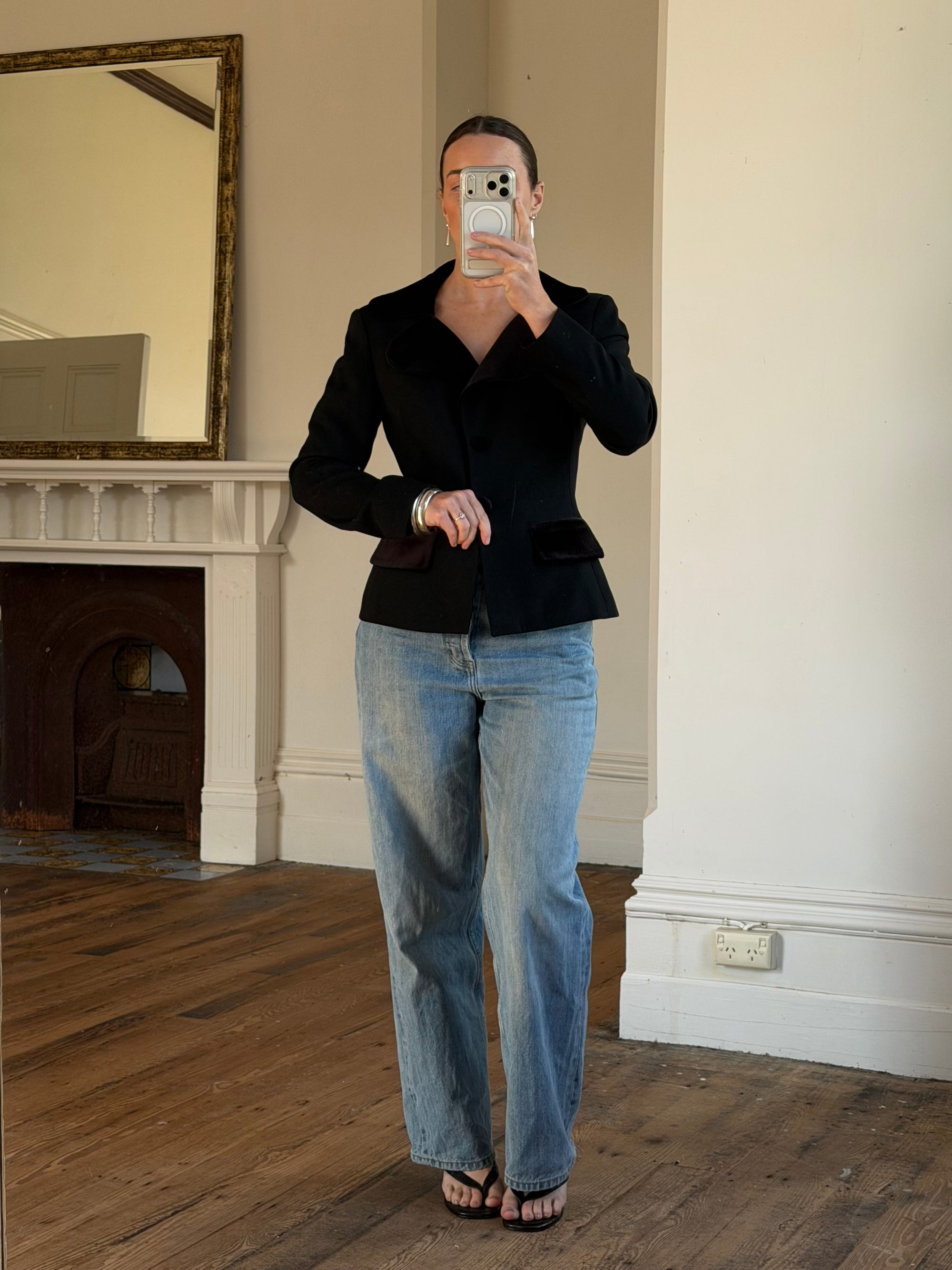 Vintage 90s Velvet Cloverleaf Blazer Noir