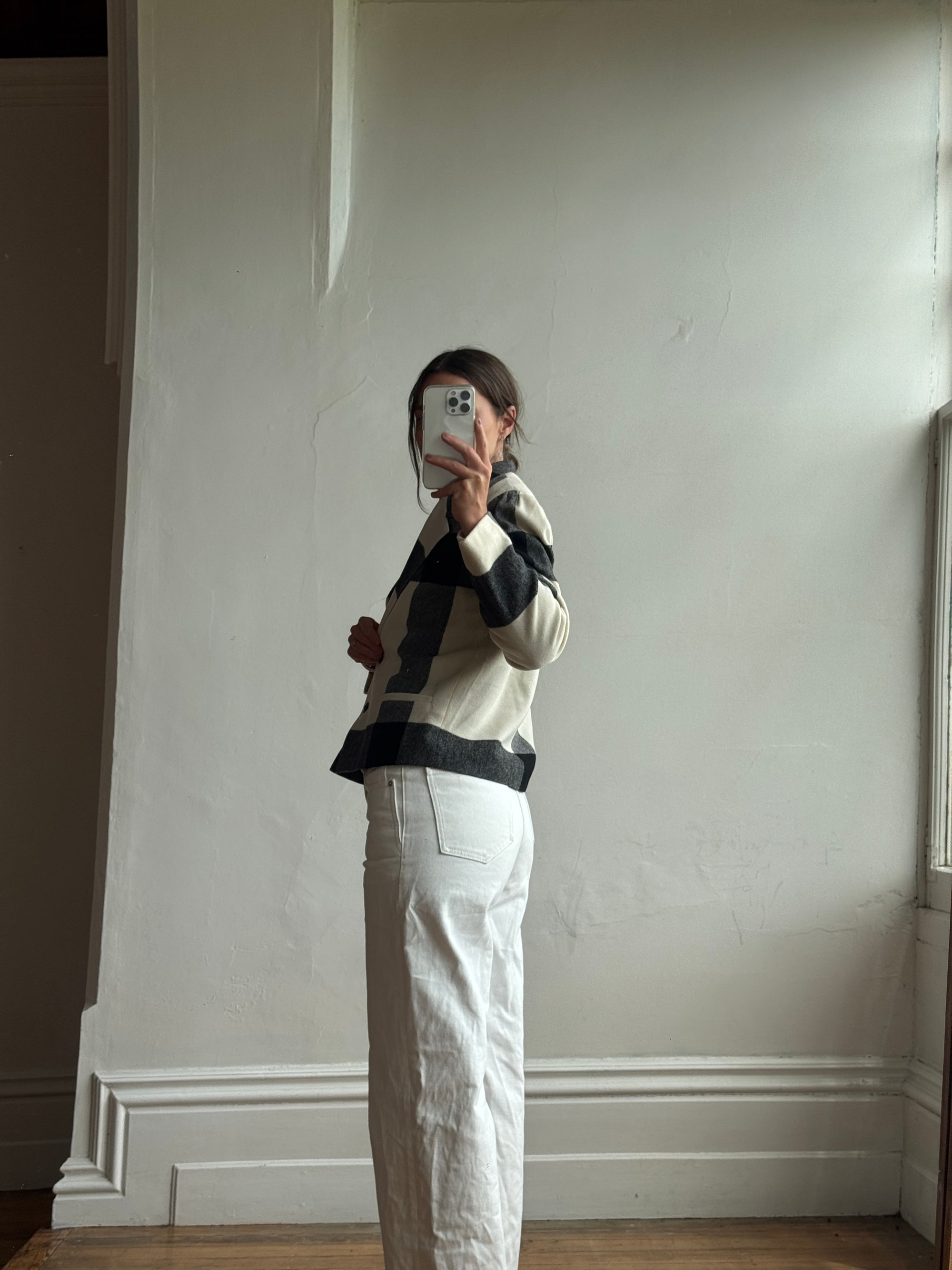 Vintage 90s Wool Blend Plaid Cropped Blazer