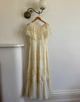 Vintage 70s Creme Tiered Lace Wedding Dress with Pleats