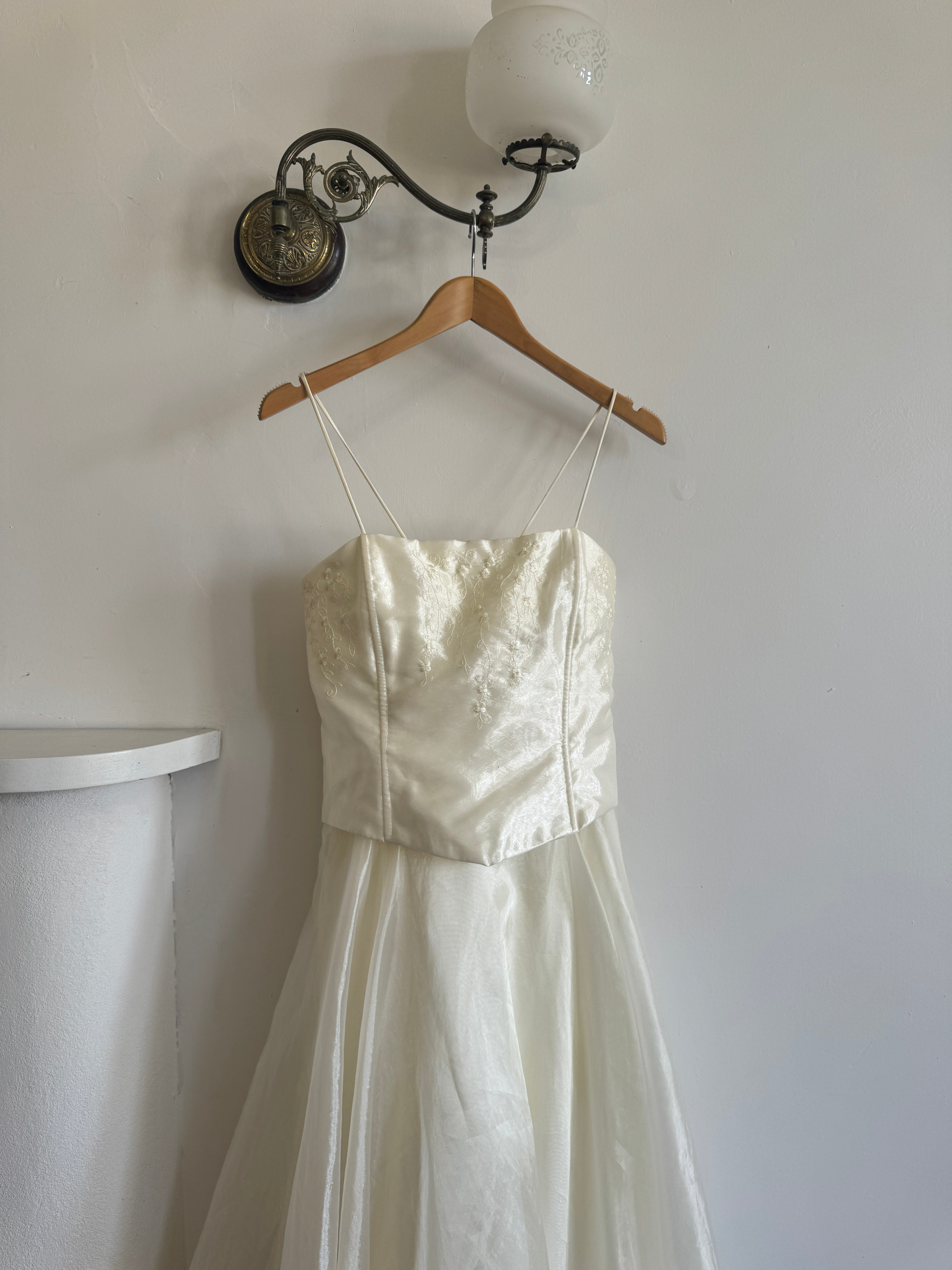 Vintage 90s Shimmer Corset Wedding Gown Creme