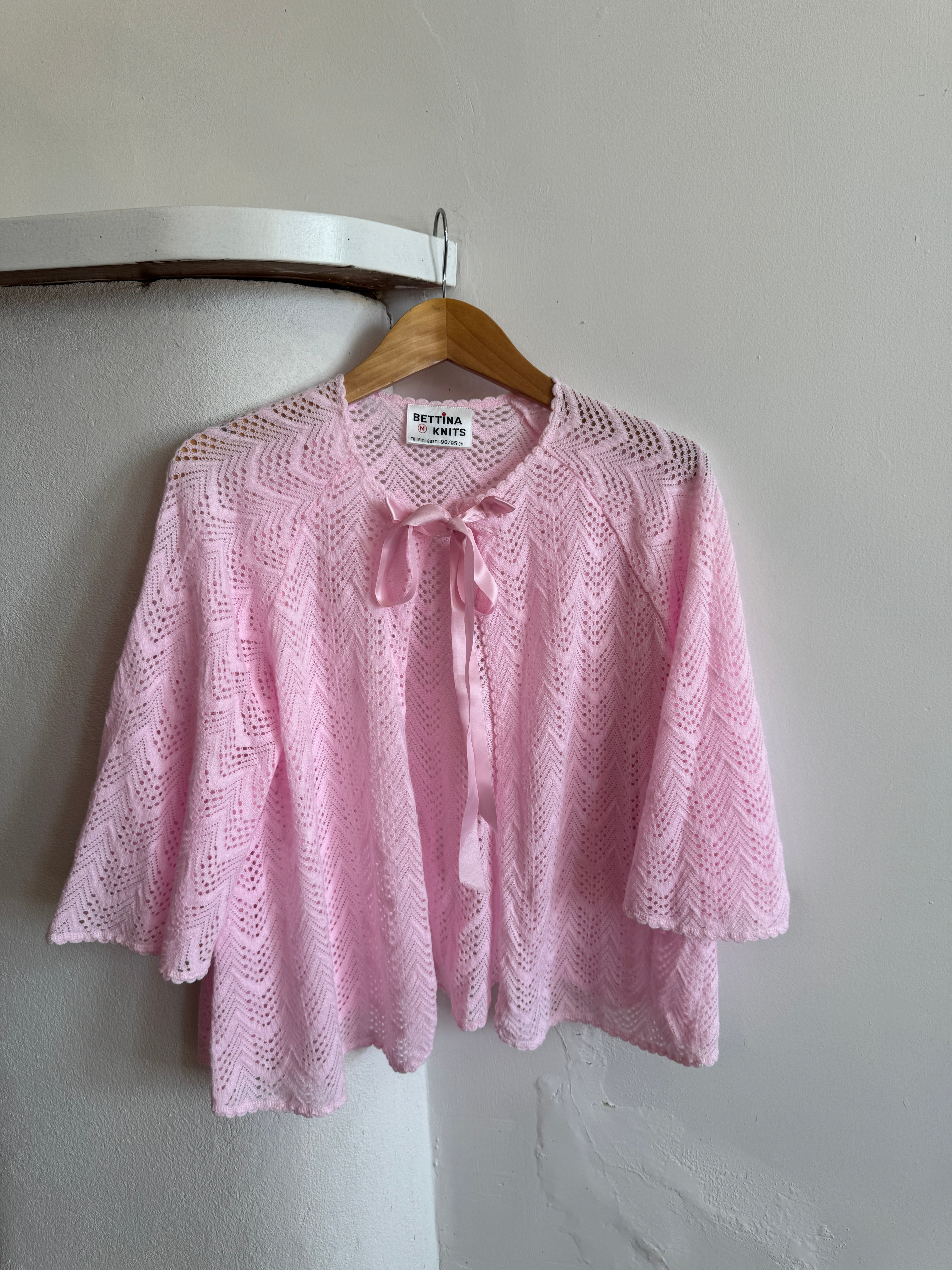 Vintage Ribbon Tie Cardi Marshmallow Pink