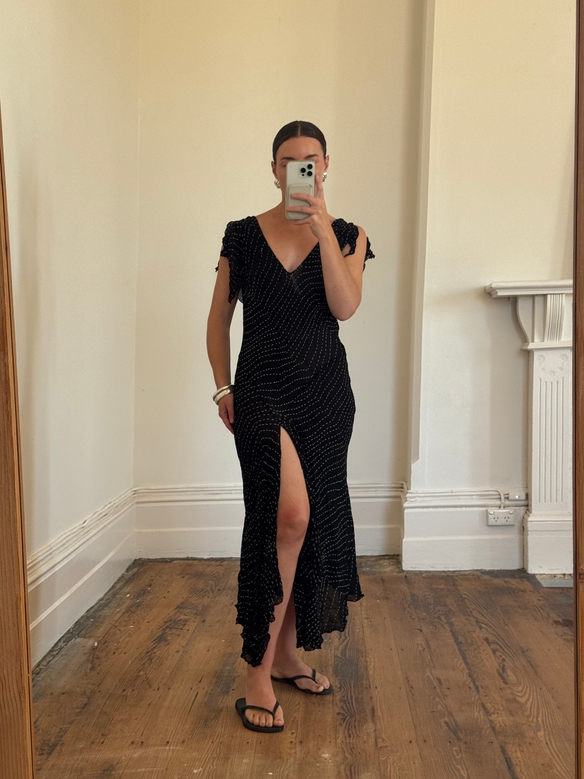 Vintage 90s Crinkle Sheer Fairy Dress Noir