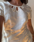 Vintage Ivory Satin Keyhole Embroidered Bridal Mini Dress