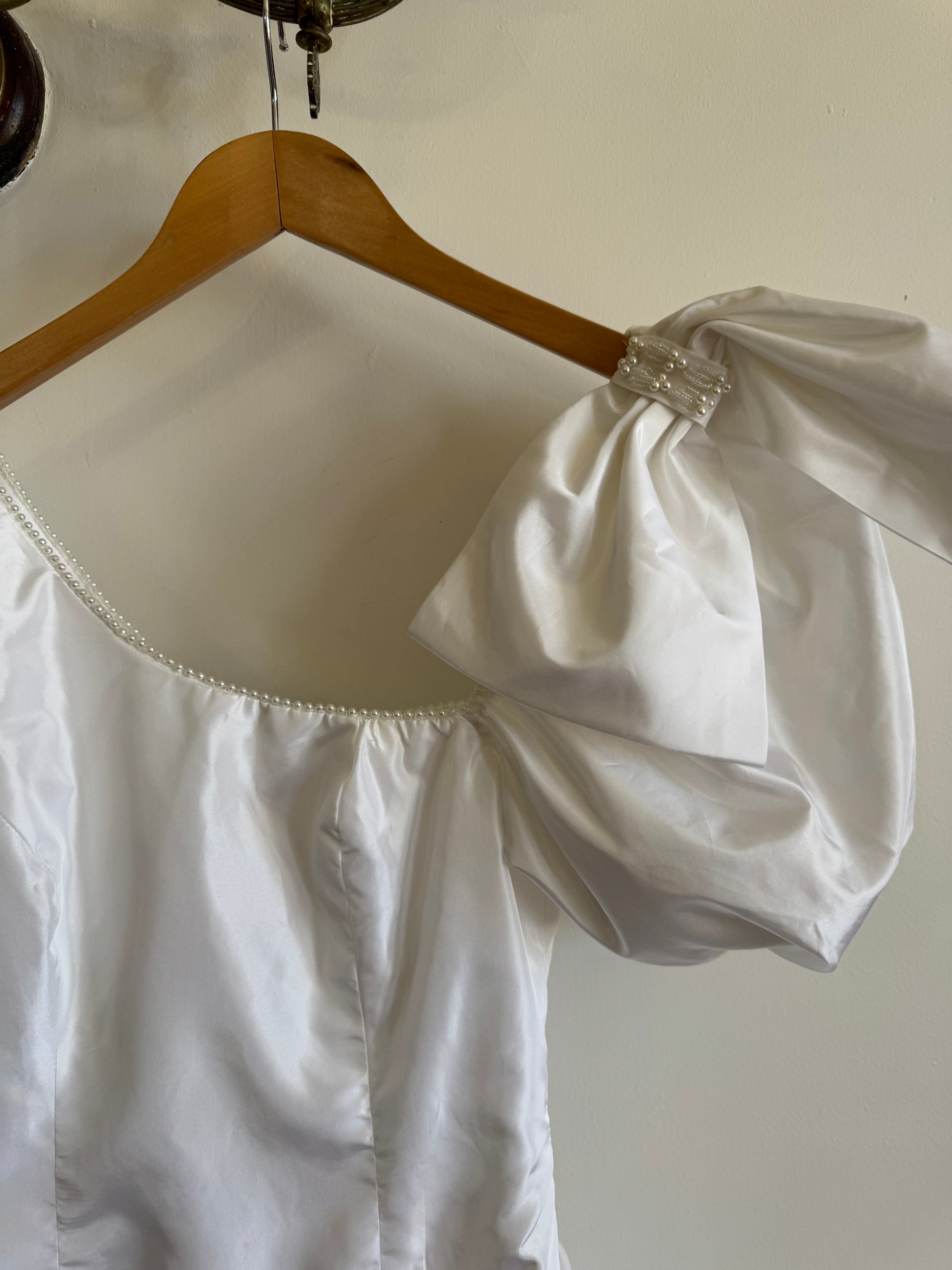Vintage 80s Asymmetrical Taffeta Drop Waist Wedding Dress