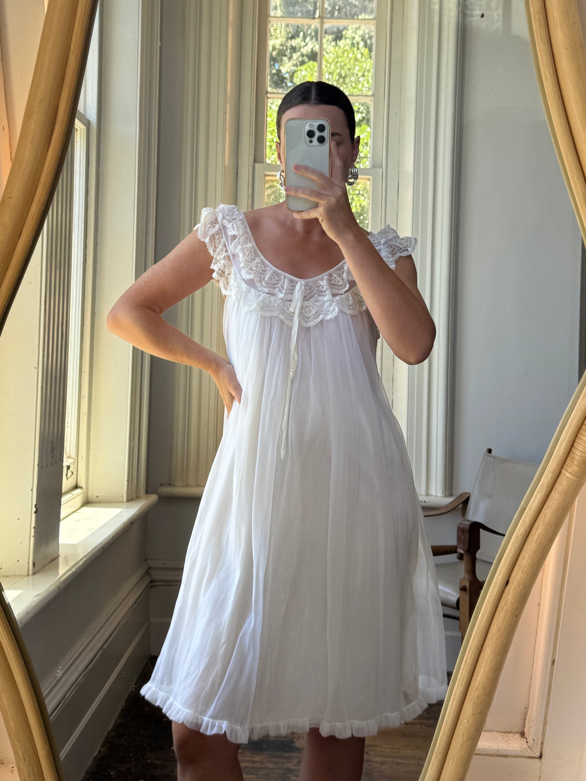 Vintage 50s Wedding Morning Ruffle Slip Ivory
