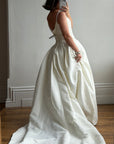Vintage 90s Pleated Jacquard Satin Wedding Gown