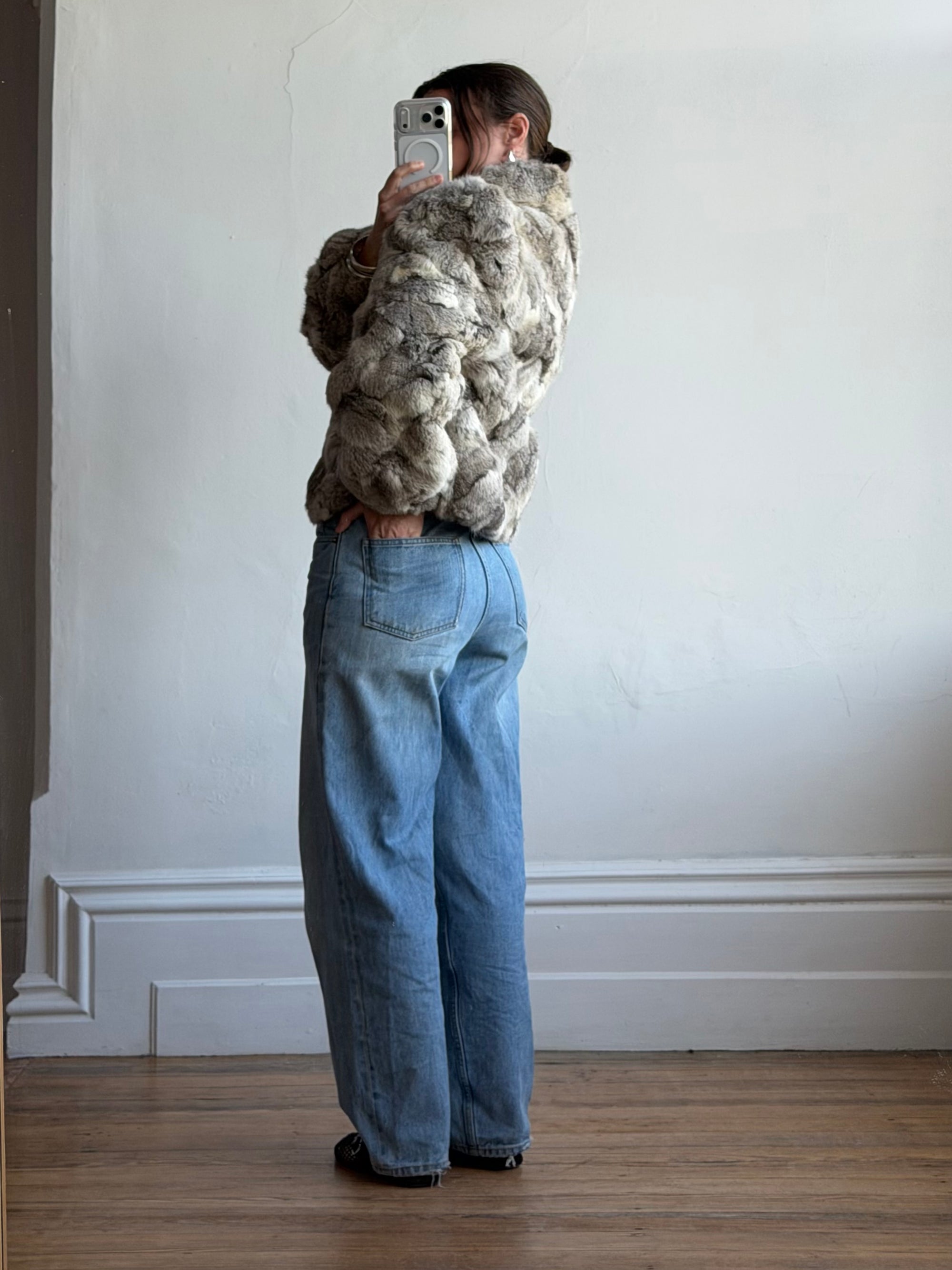 Vintage 60s Chunky Rabbit Fur Jacket Arctic