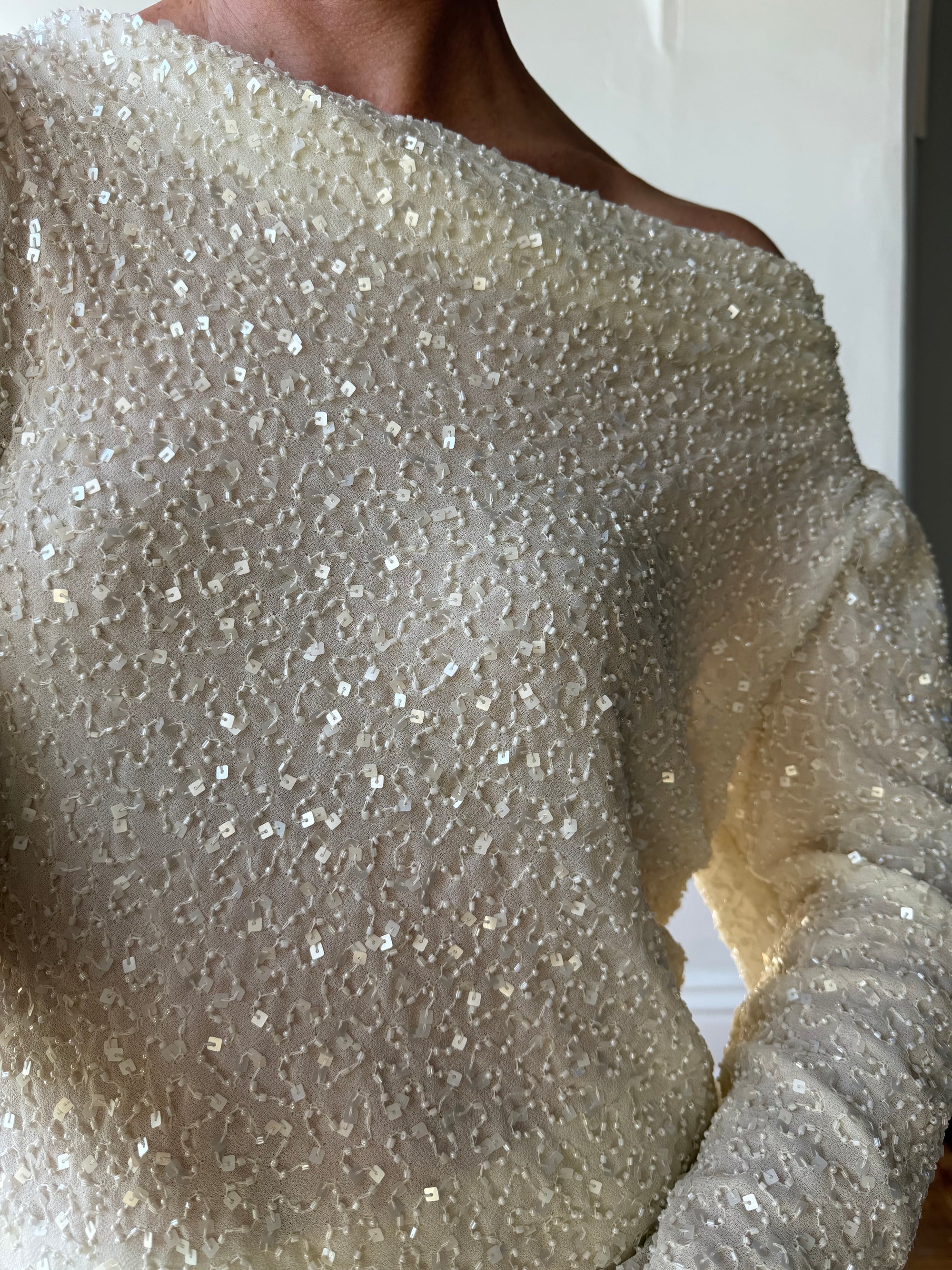 Vintage 80s Sequin Pure Silk Two Piece Bridal Set