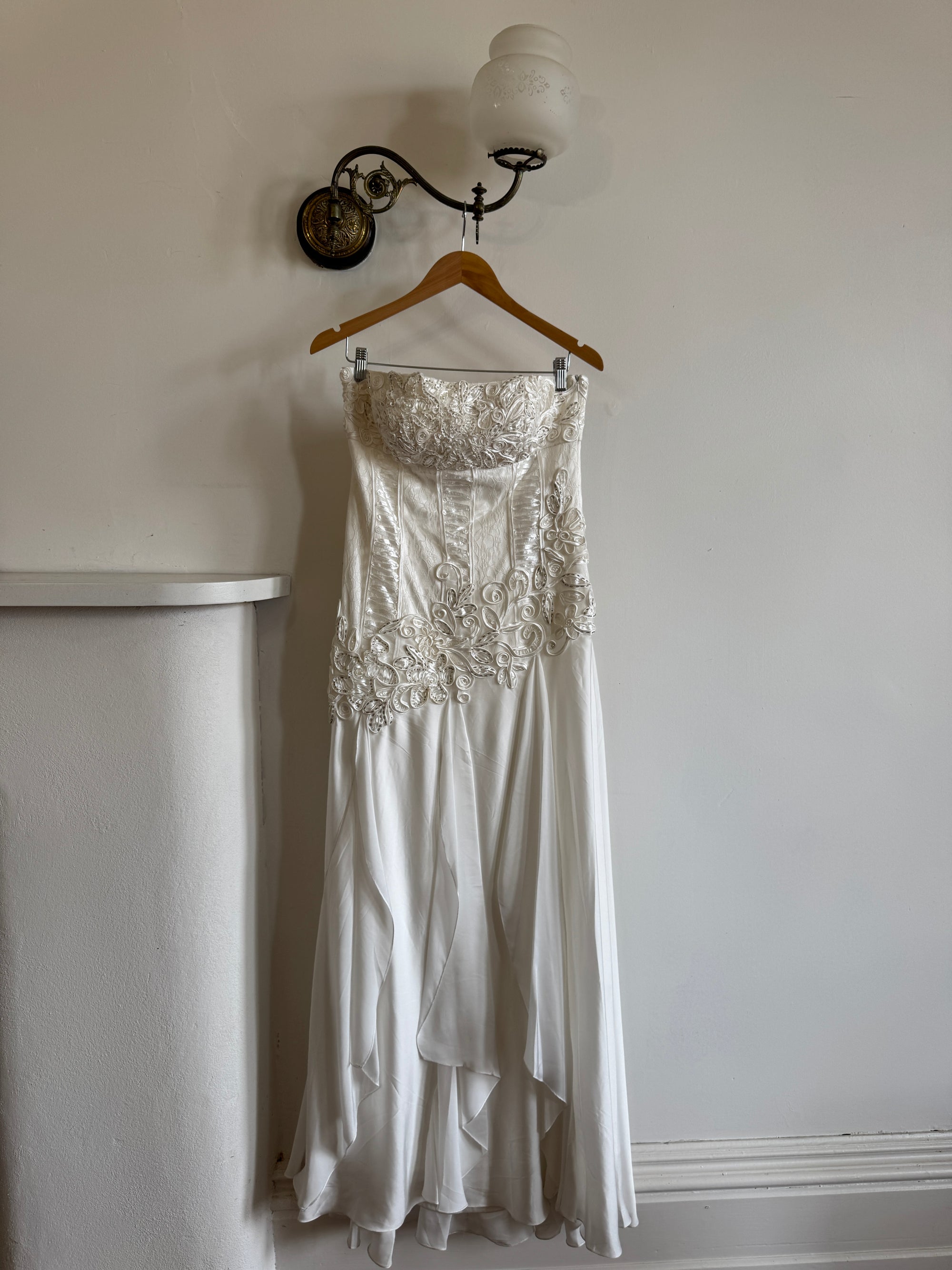 Vintage 90s Embroidered Strapless Fairy Wedding Gown
