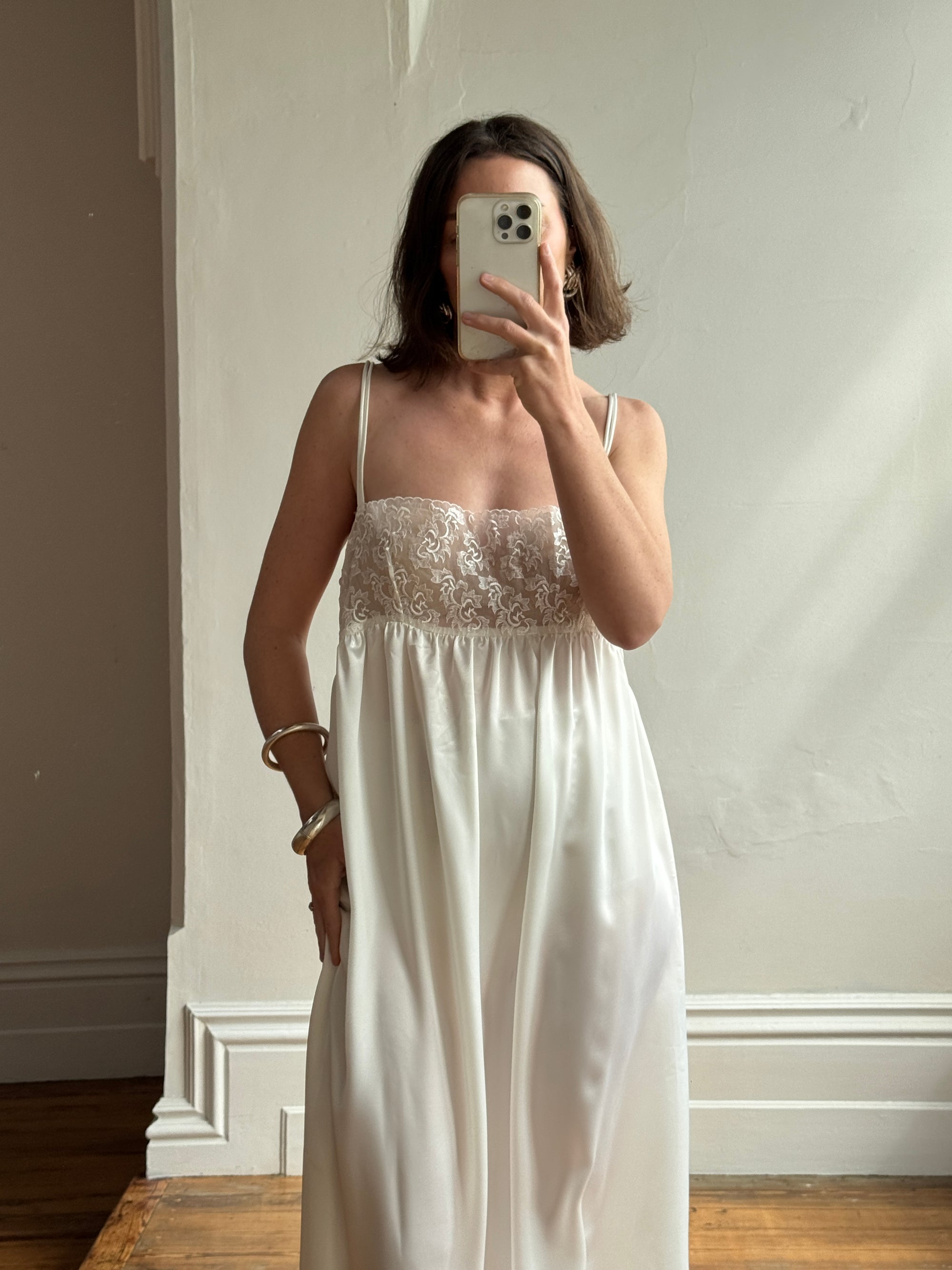 Vintage 90s Christian Dior Babydoll Satin Slip Dress Ivory