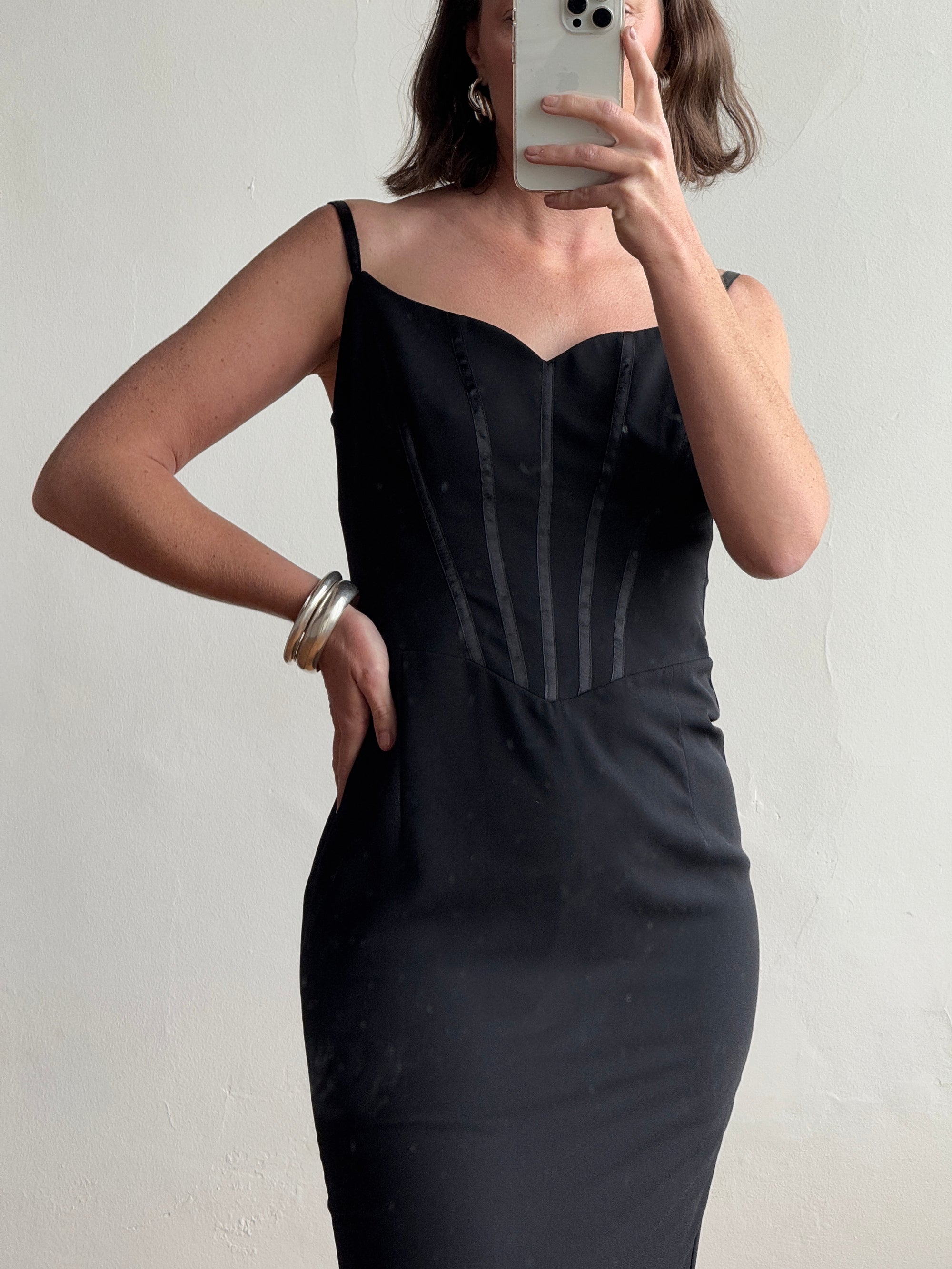 Vintage 90s Sweetheart Corset Pencil Dress Black