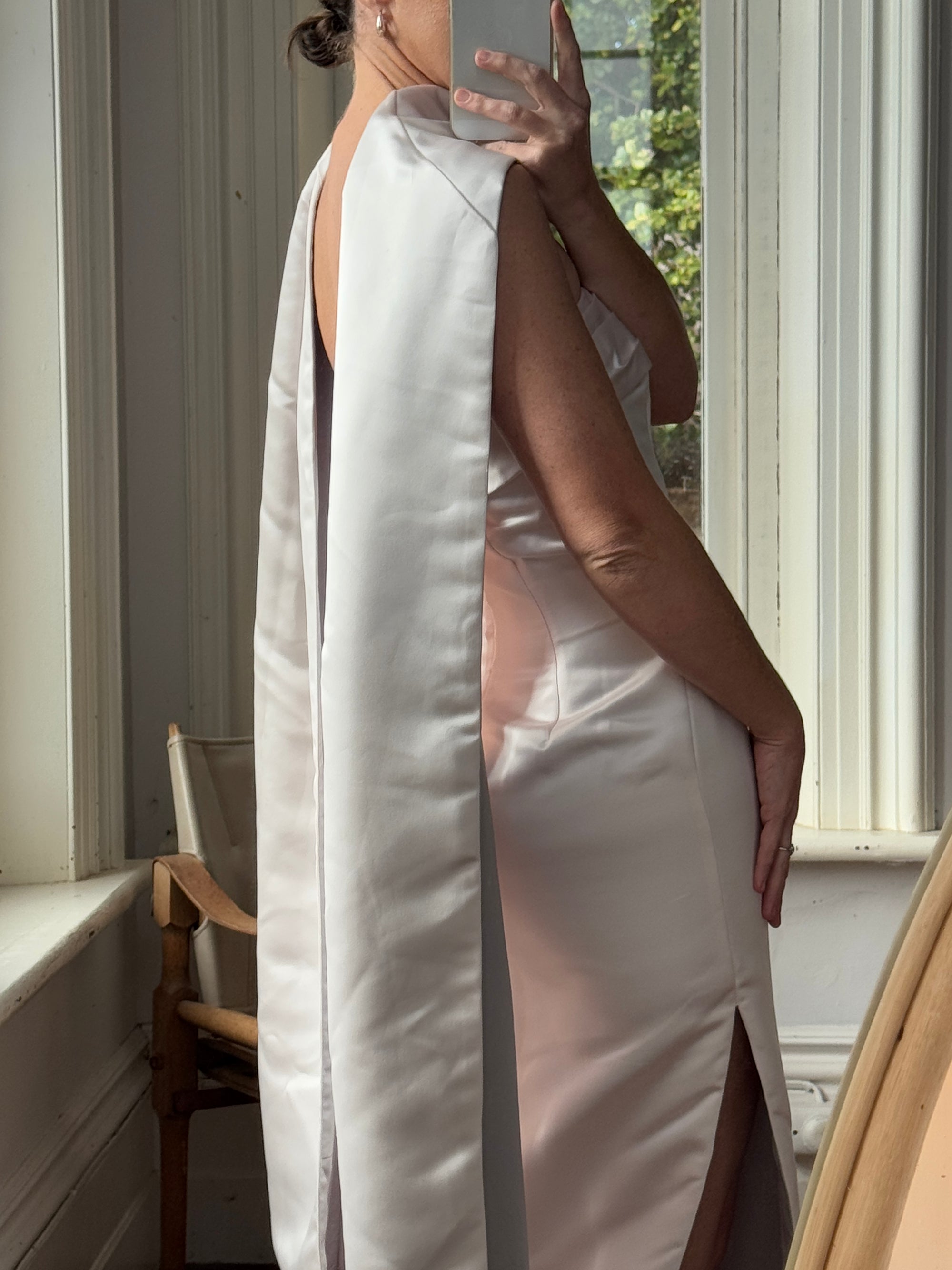 Vintage 90s Satin Classic Bow Bridesmaid Dress with Large Sash Baby Pink