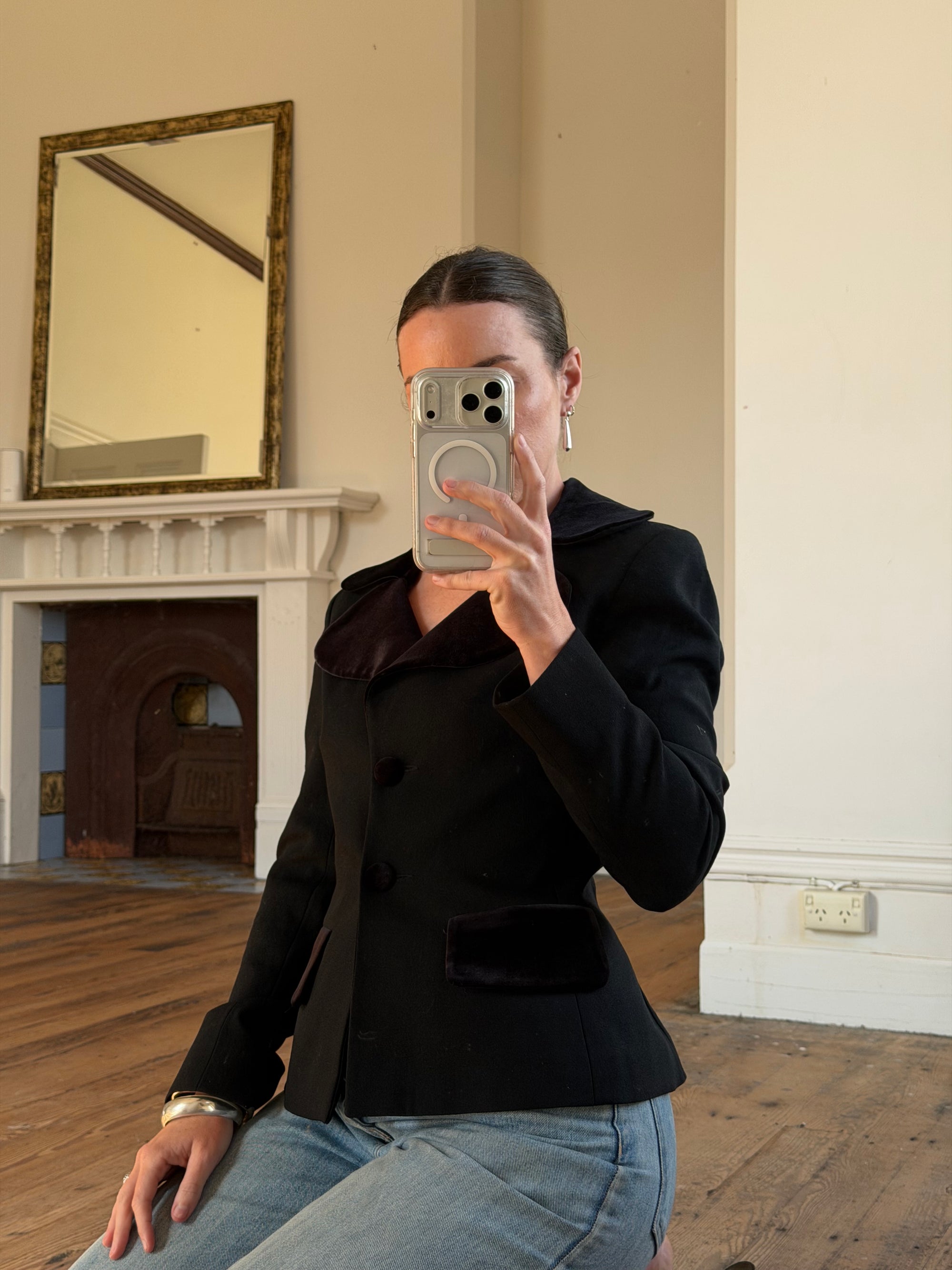 Vintage 90s Velvet Cloverleaf Blazer Noir