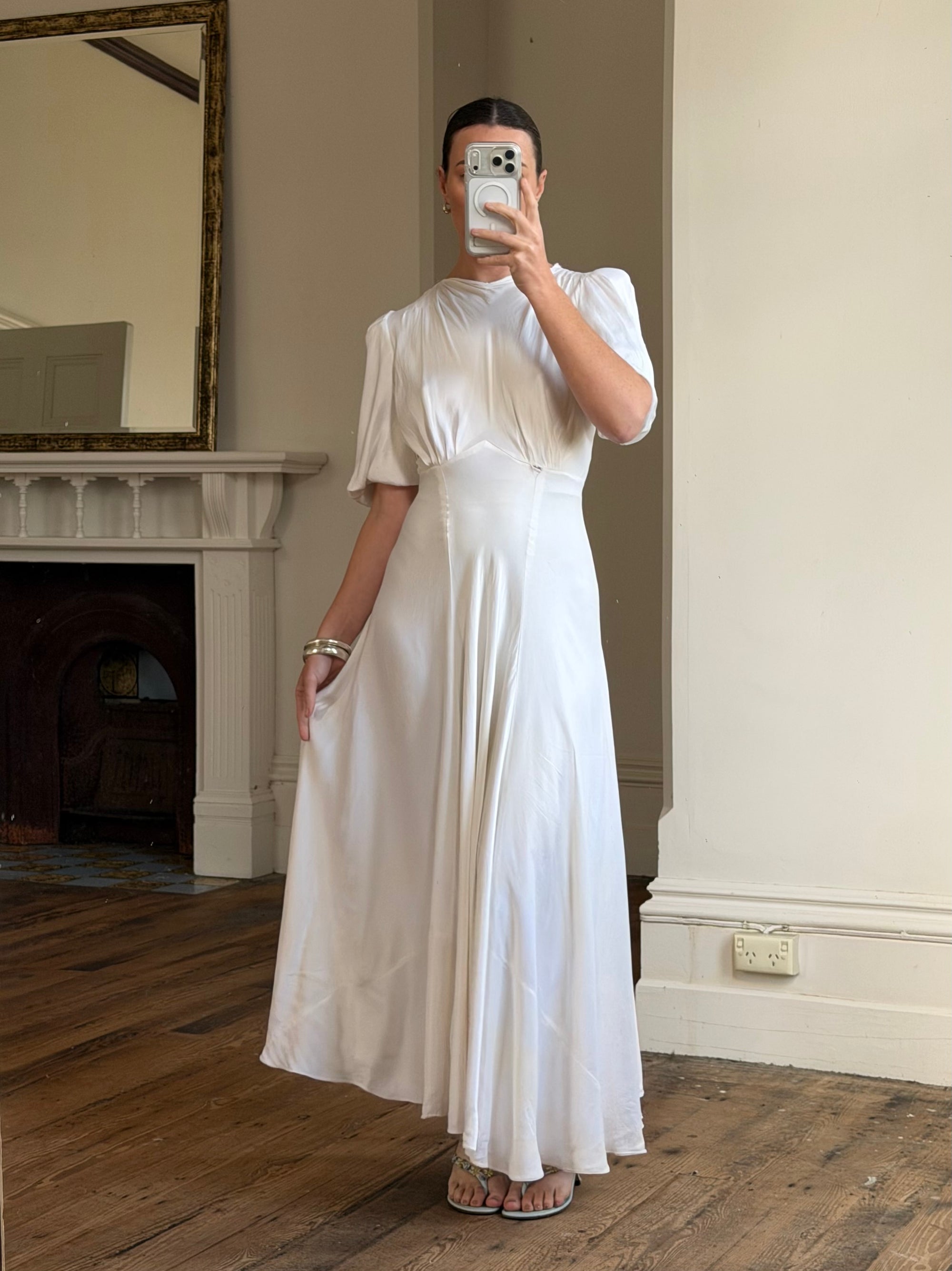 Vintage 40s Minimal Puff Sleeve Bias Wedding Dress