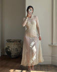 Vintage 20s Sheer Lace Bias Cut Wedding Gown