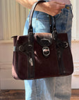 Vintage 90s Chocolate Suede Leather Buckle Handbag