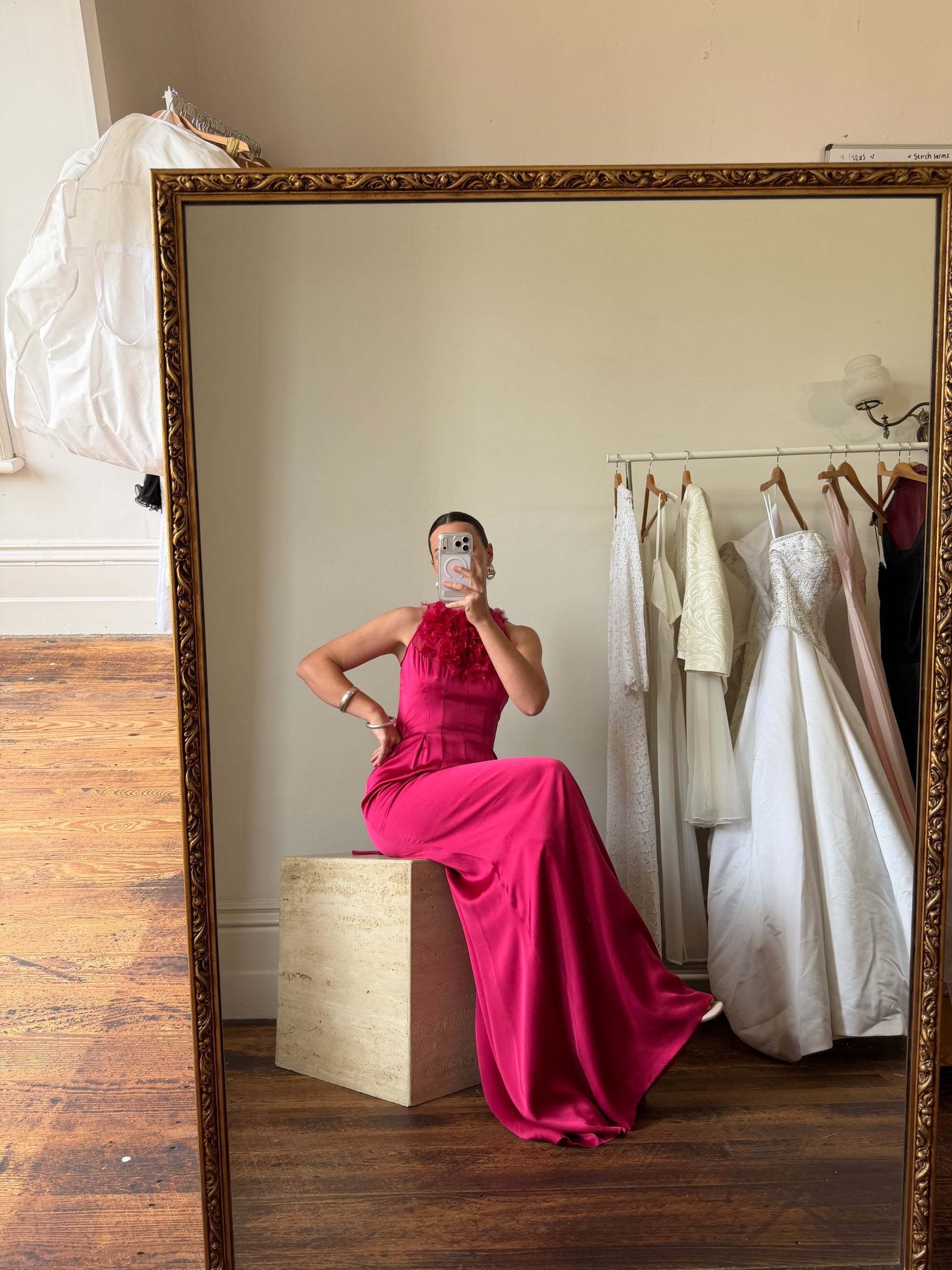 Vintage Valentino Pure Silk Organza Petal Gown Fuschia