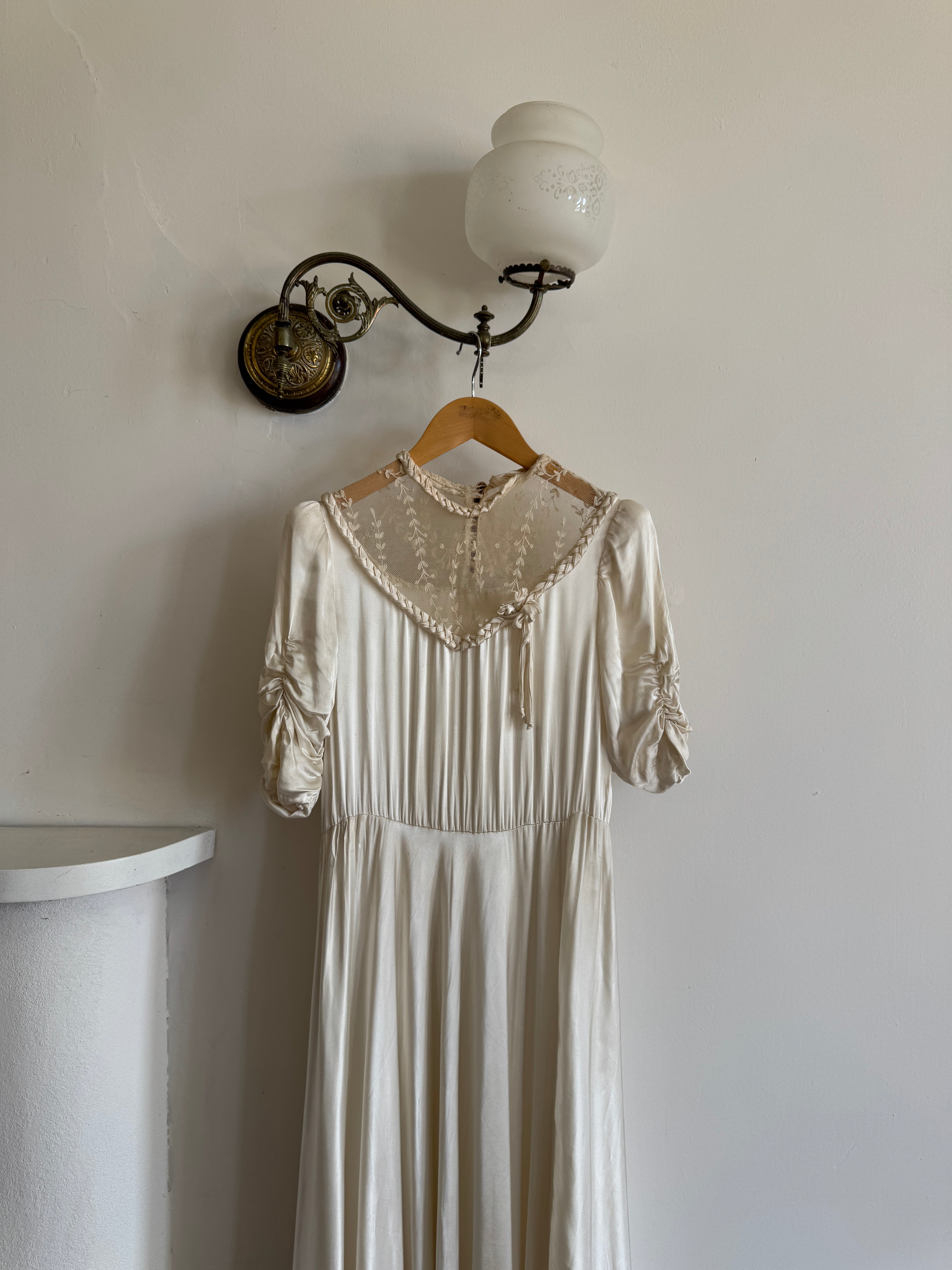 Vintage 50s Liquid Satin Wedding Dress With Lace
