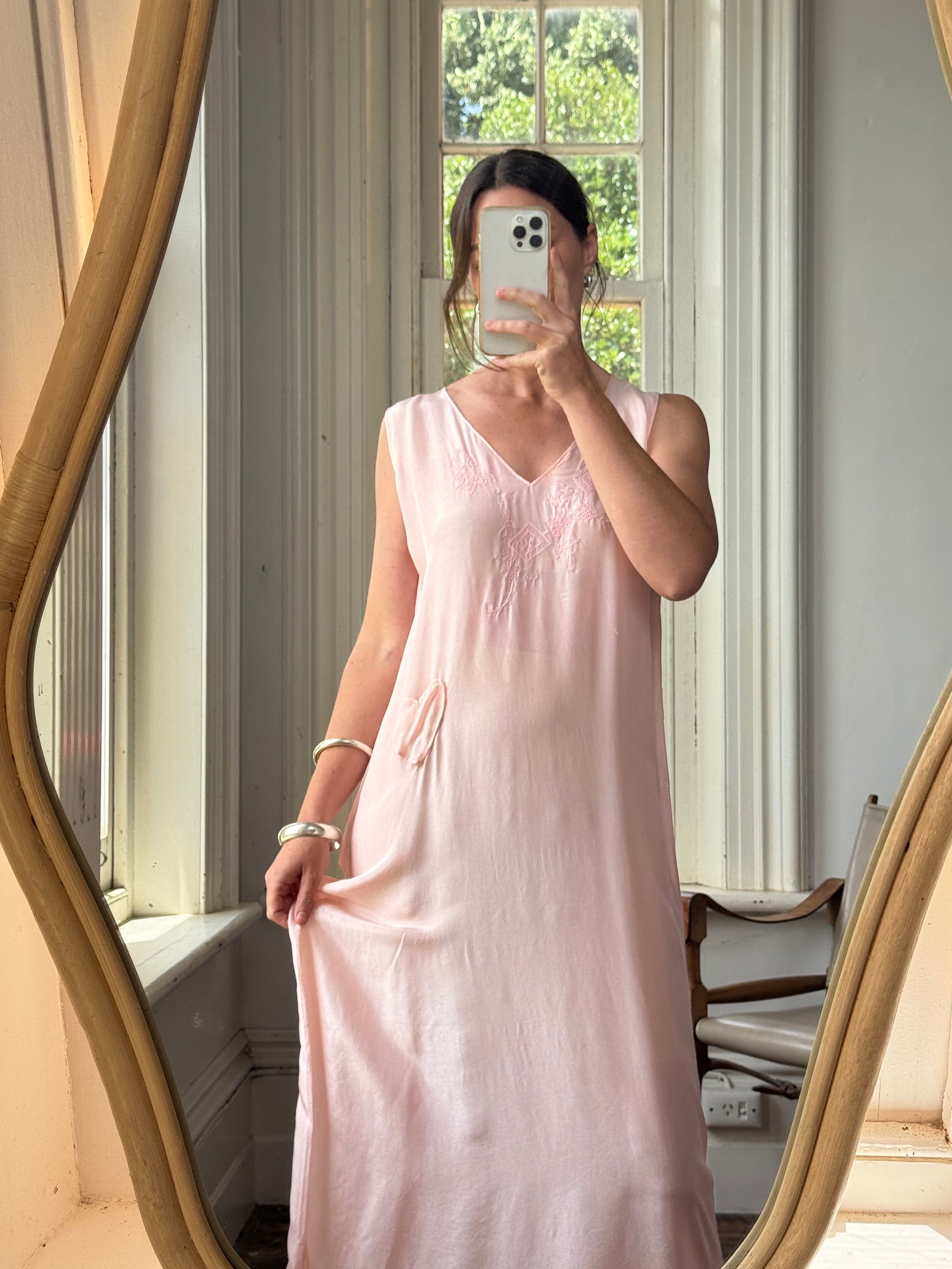 Antique 20s Valentines Slip with Heart Pocket Pink