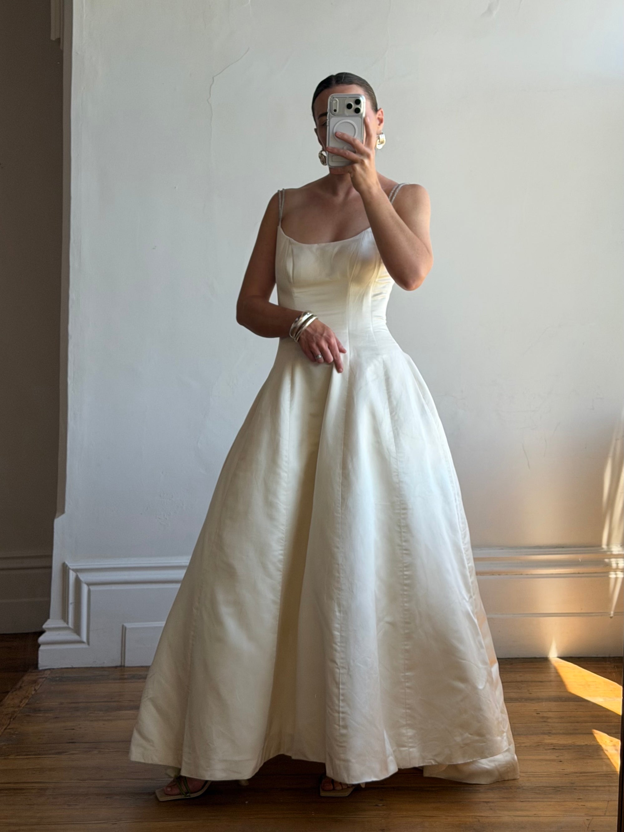 Vintage 90s Pure Silk Couture Diamante Wedding Gown