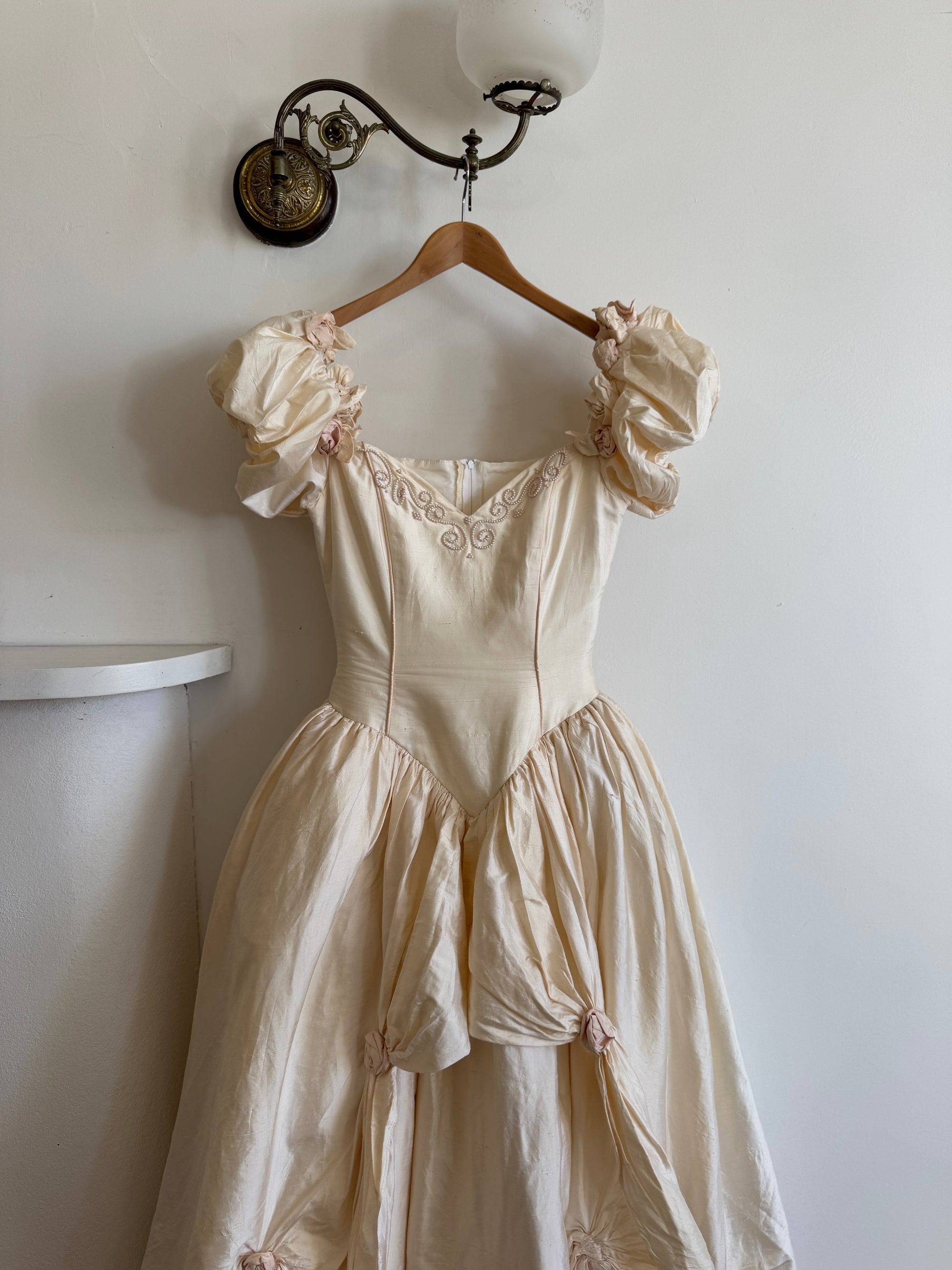 Vintage 90s Pure Silk Renaissance Basque Waist Wedding Gown