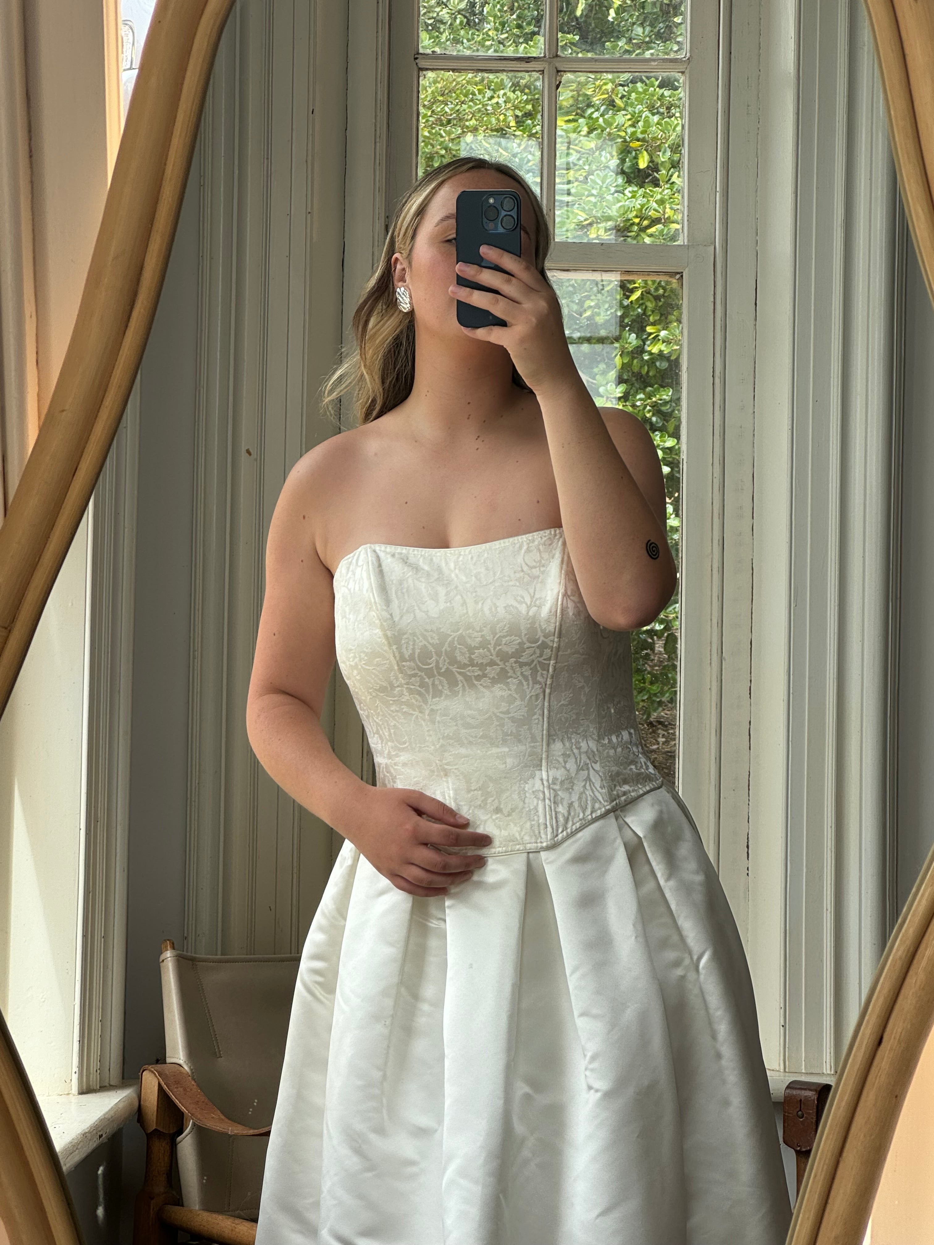 Vintage 90s Princess Satin Skirt and Jacquard Bustier Wedding Set