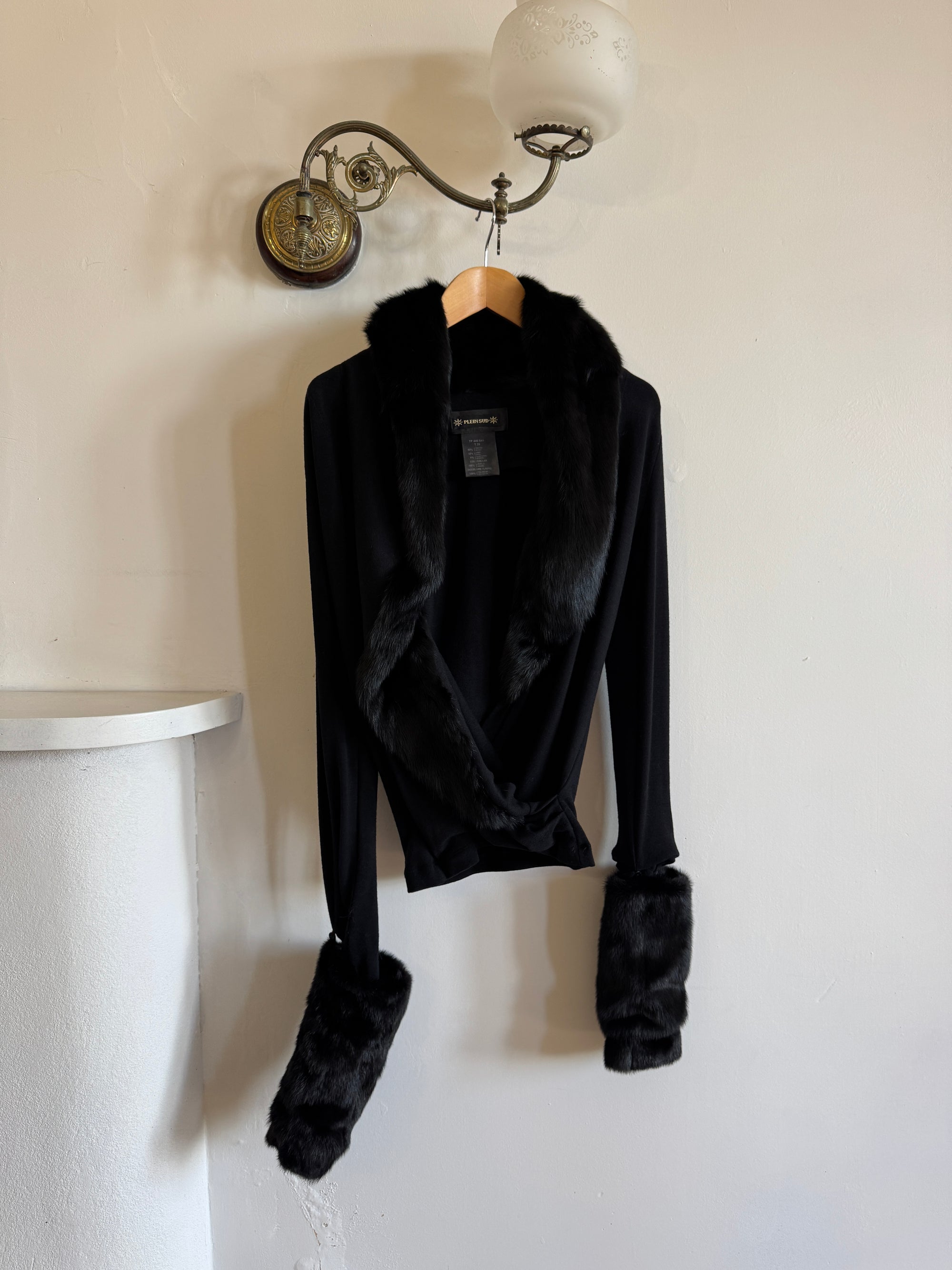 Vintage 90s Rare Plein Sud Wool Blend Knit with Fur Collar and Cuffs