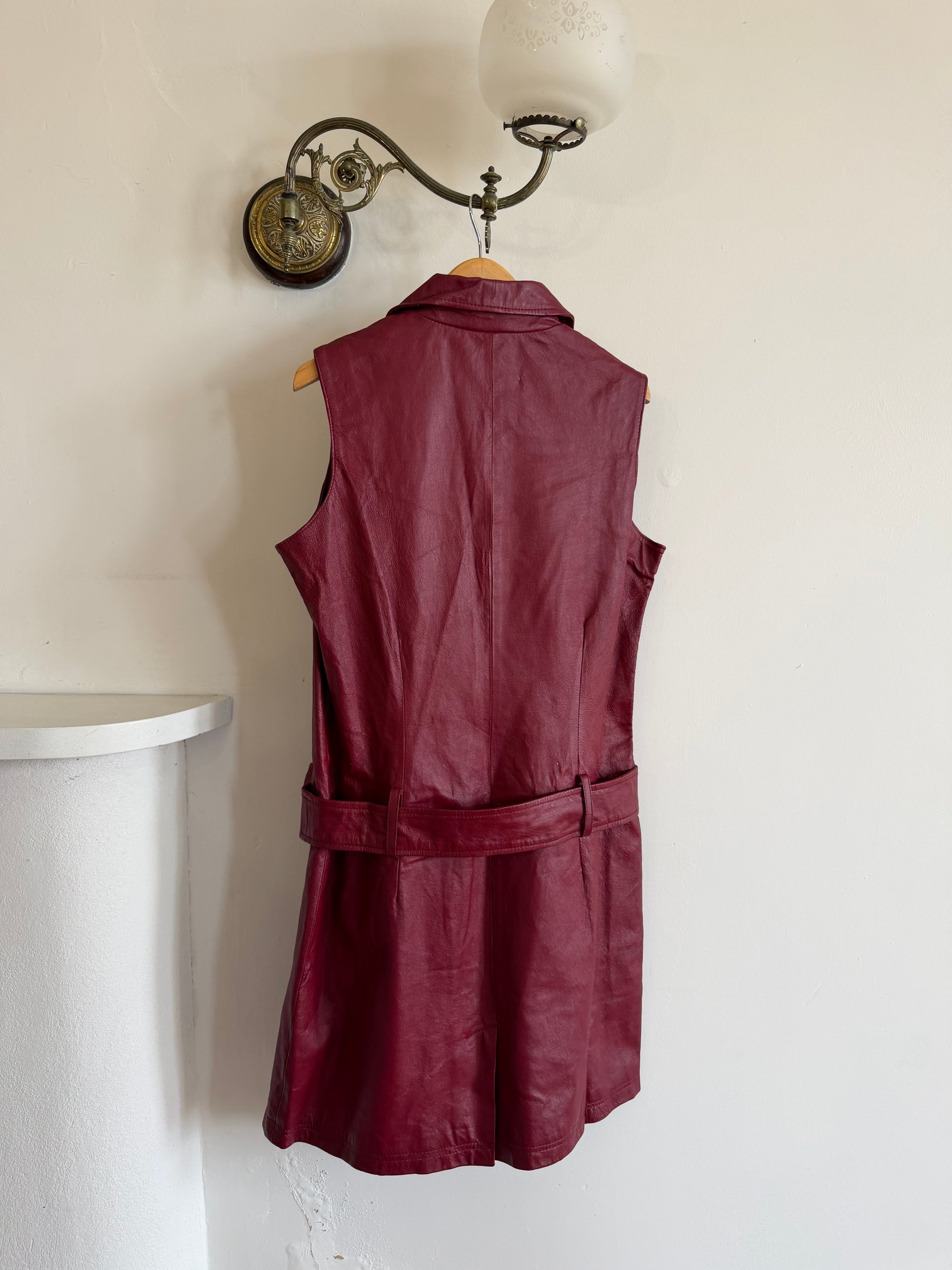 Vintage 90s Burgundy Leather Zip Front Dress